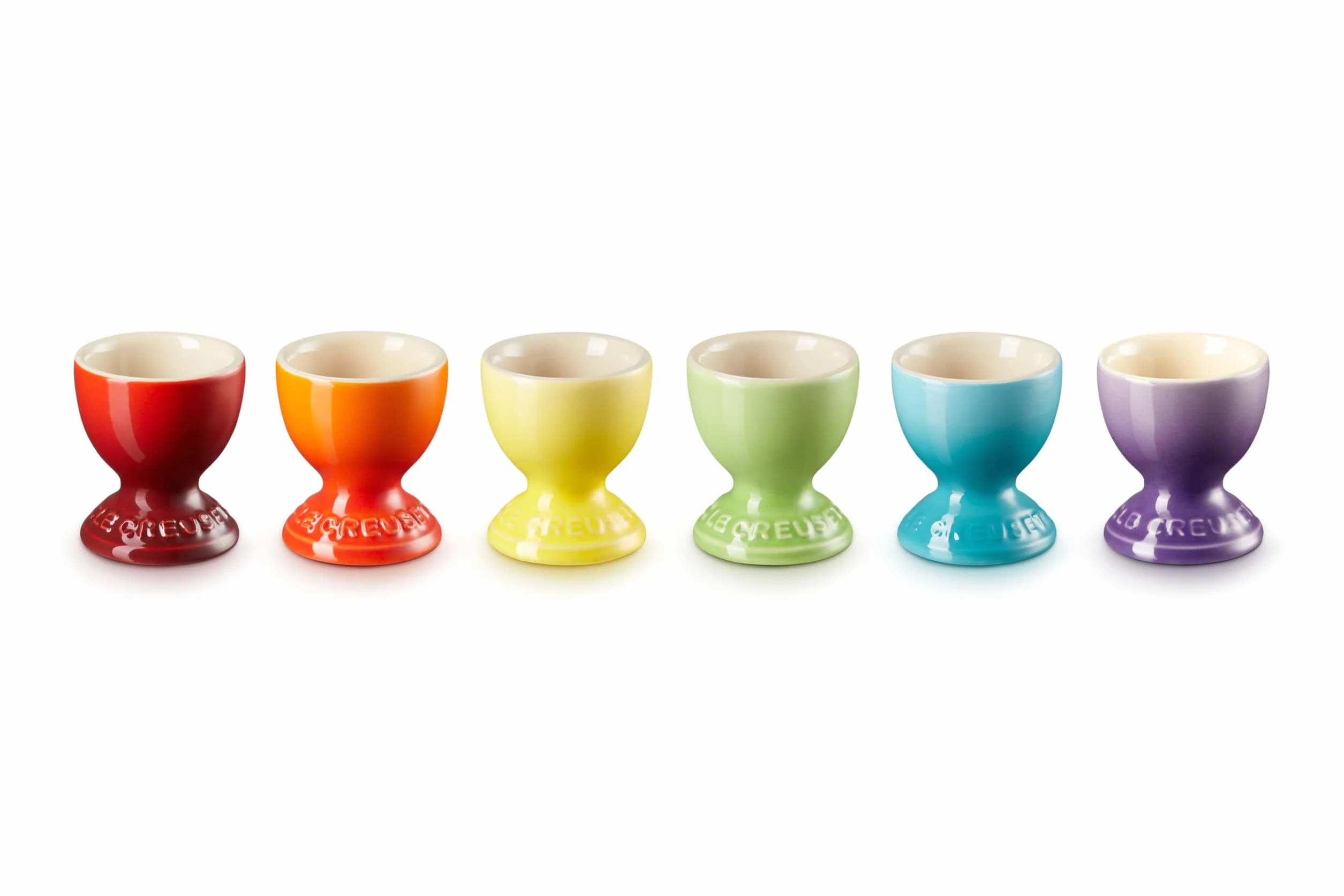 Le Creuset Ceramiczne kubki do jajek tęczowych, zestaw 6 sztuk, cerys, wulkaniczny, soleiliter, palma, turkusowe i ultrafioletowe