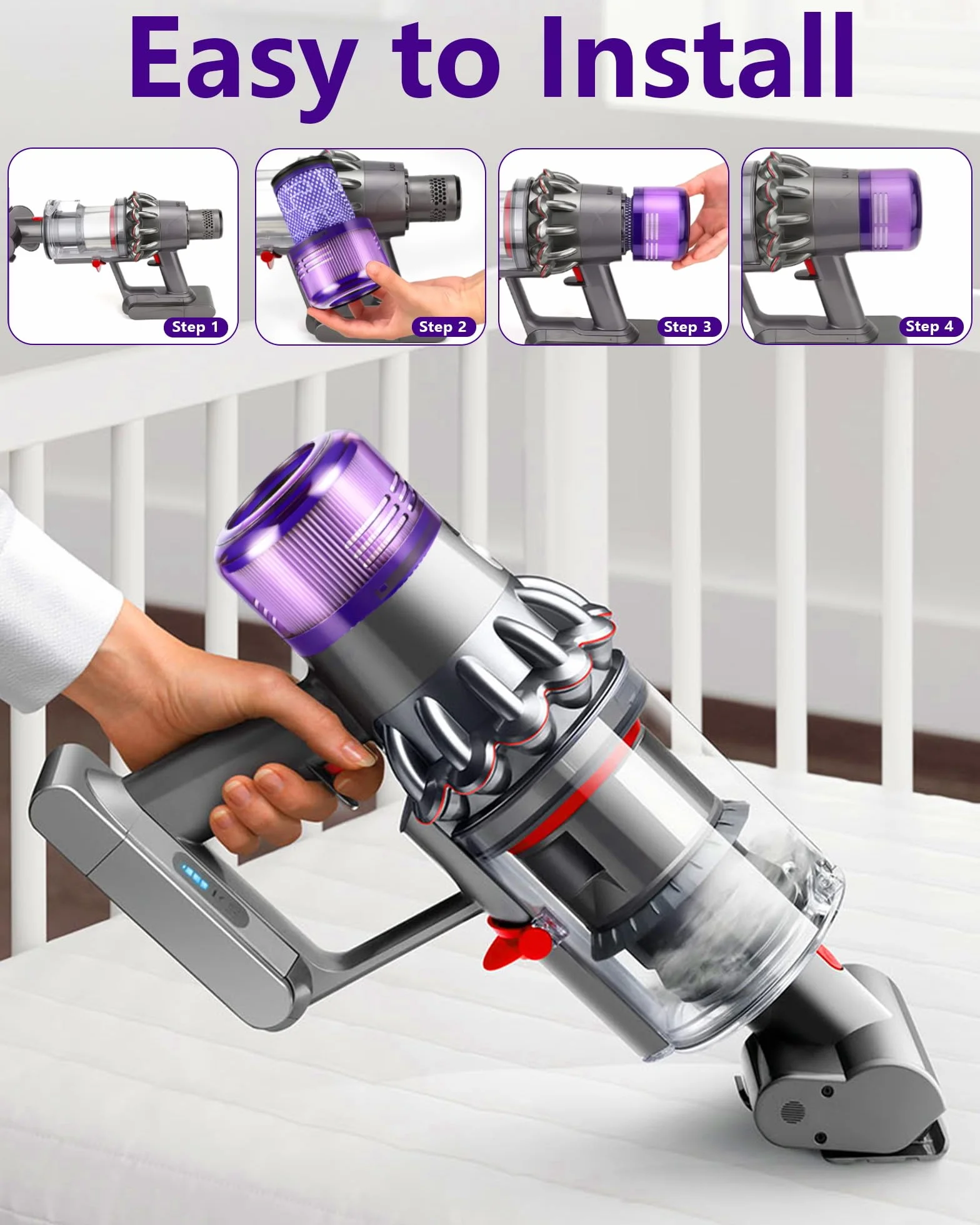 2 sztuki filtrów zamiennych do odkurzacza Dyson V12 Detect Slim, kompatybilne z Absolute, Extra, Total Clean, Fluffy – Filtry do mycia do odkurzacza Dyson V12 – zastępują część 971517-01