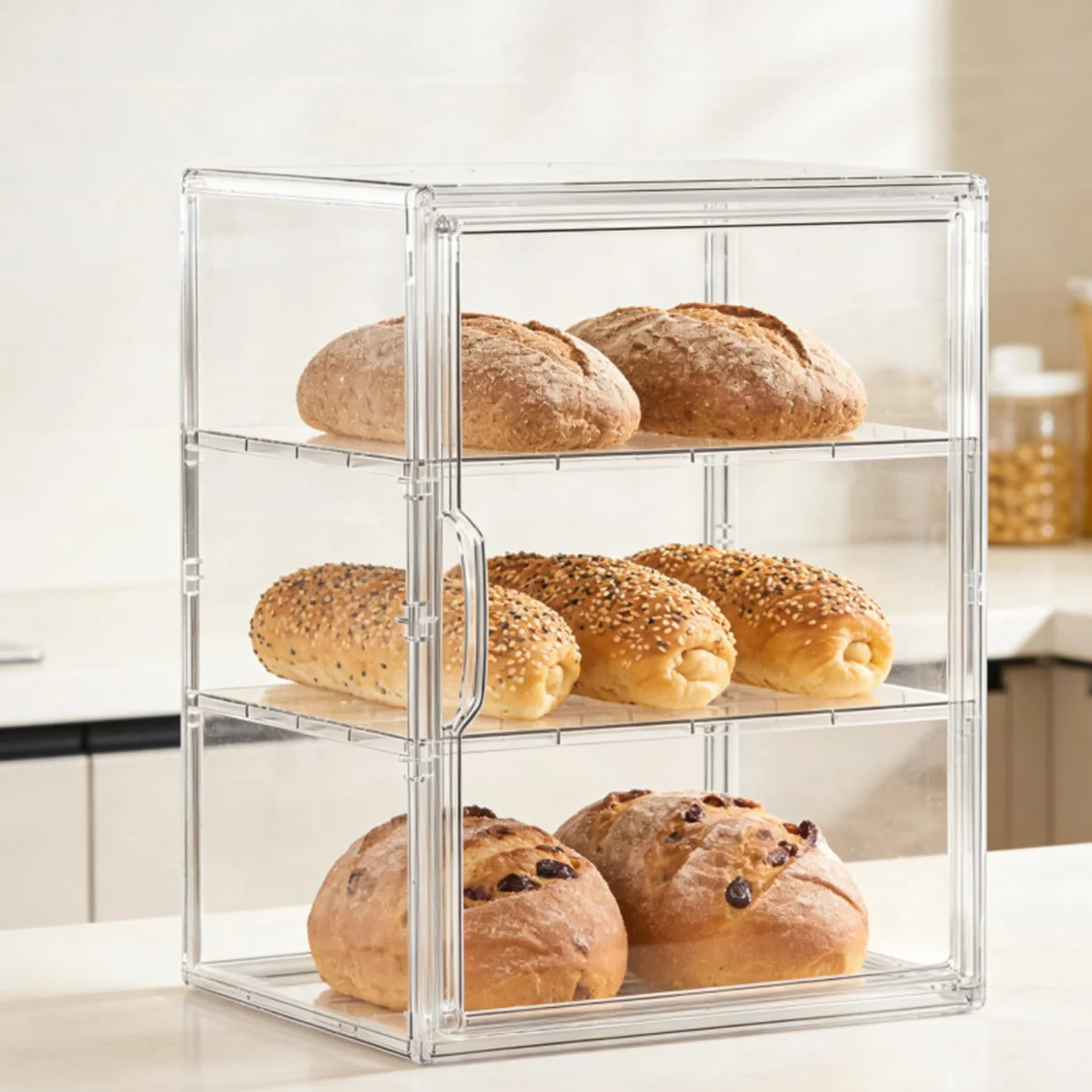 Pojemnik Do Przechowywania Pieczywa Regulowany Przezroczysty Akrylowy | Duży pojemnik na chleb do przechowywania w domu spiżarni lodówce żywności kanapek tostów bajgli bananó