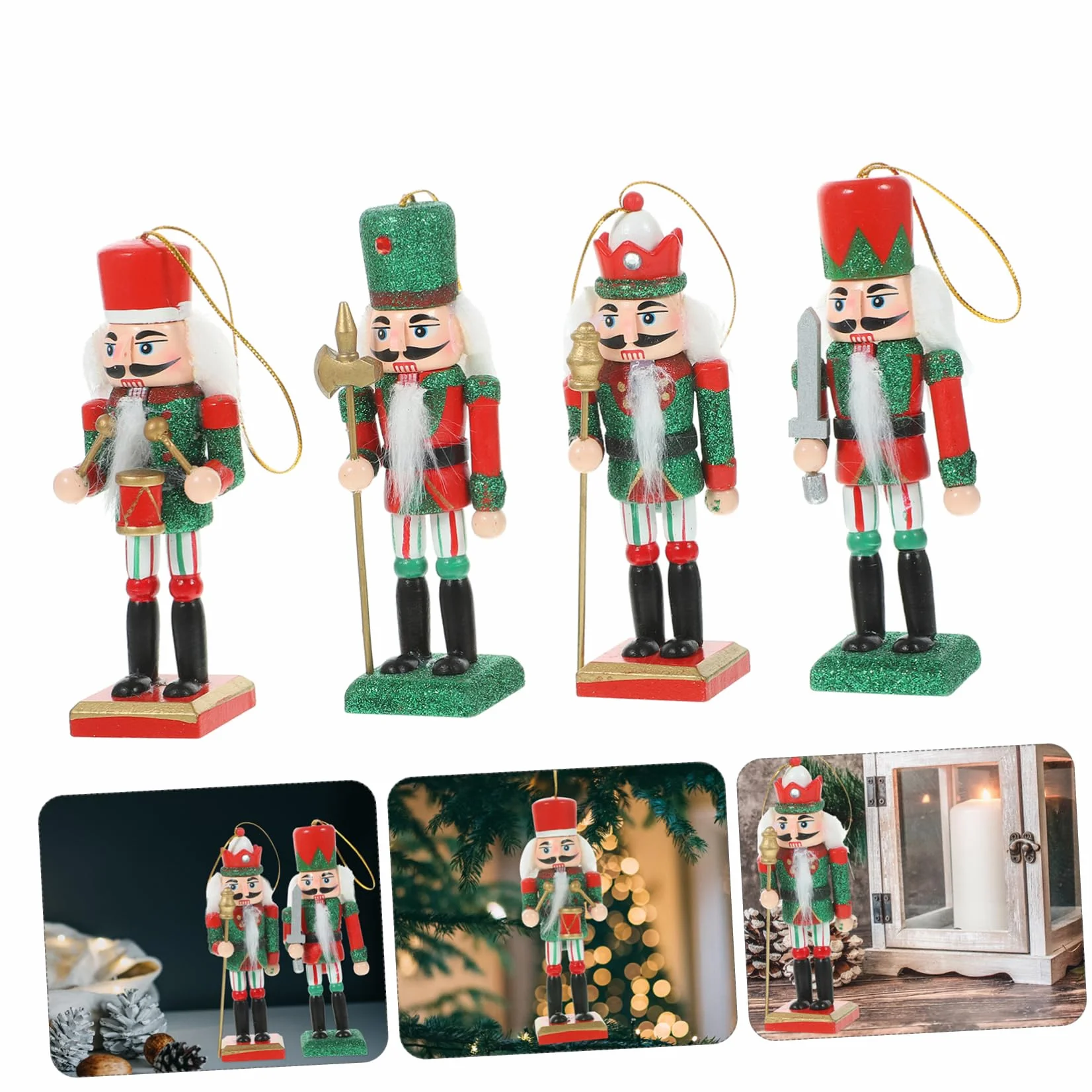 4kawałki Sztuk Drewnianych Żołnierzyków Nutcracker Święta Dekoracje Bożonarodzeniowe Do Sufitu Stołu i Półki Tradycyjna Ozdoba Festiwalowa