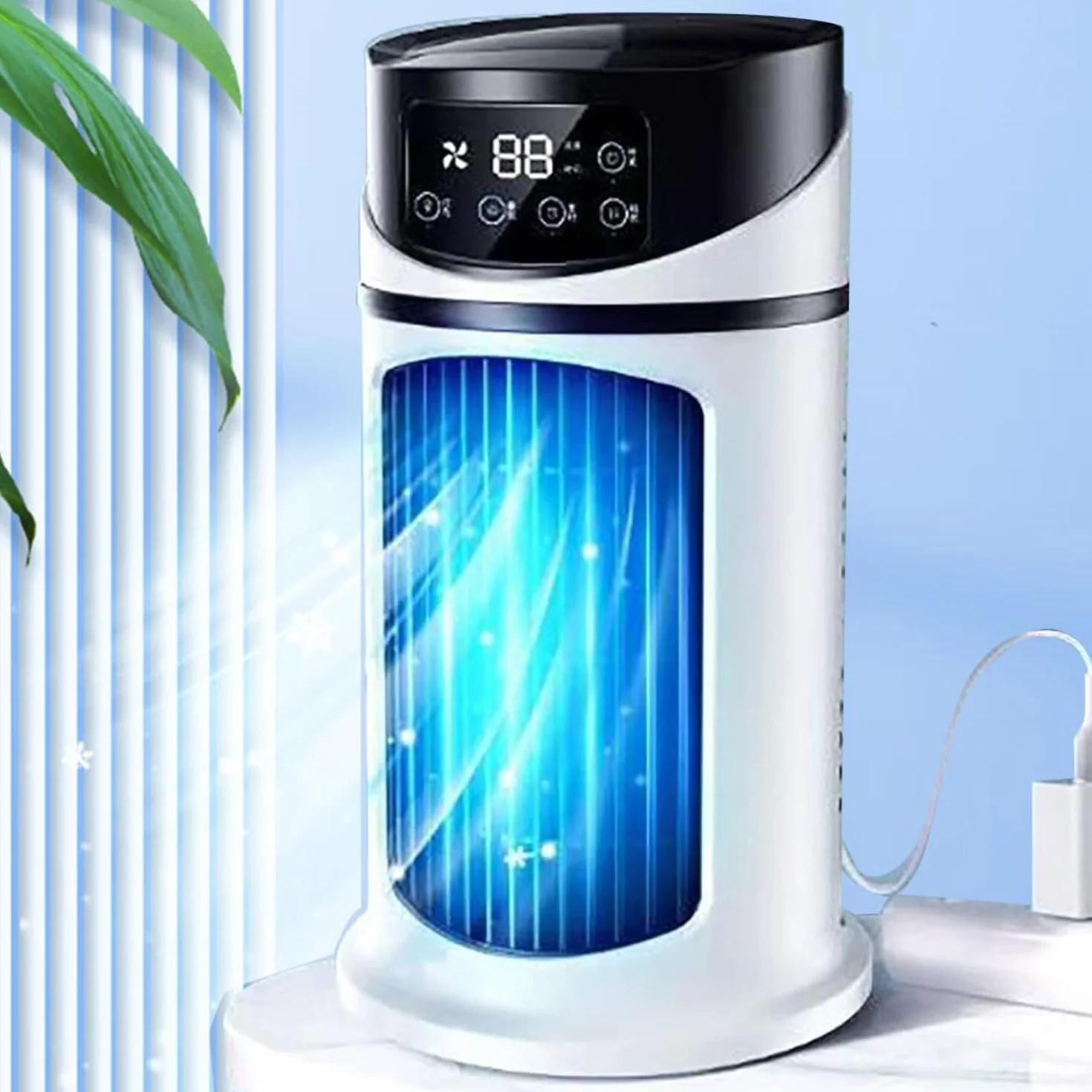 Przenośna klimatyzacja,Przenośna mini klimatyzacja 3 w 1, nawilżacz powietrza i wentylator z chłodzeniem 6 godzin, zasilana przez USB, cicha, parowa chłodziarka osobista z 6 prędkościami i 3