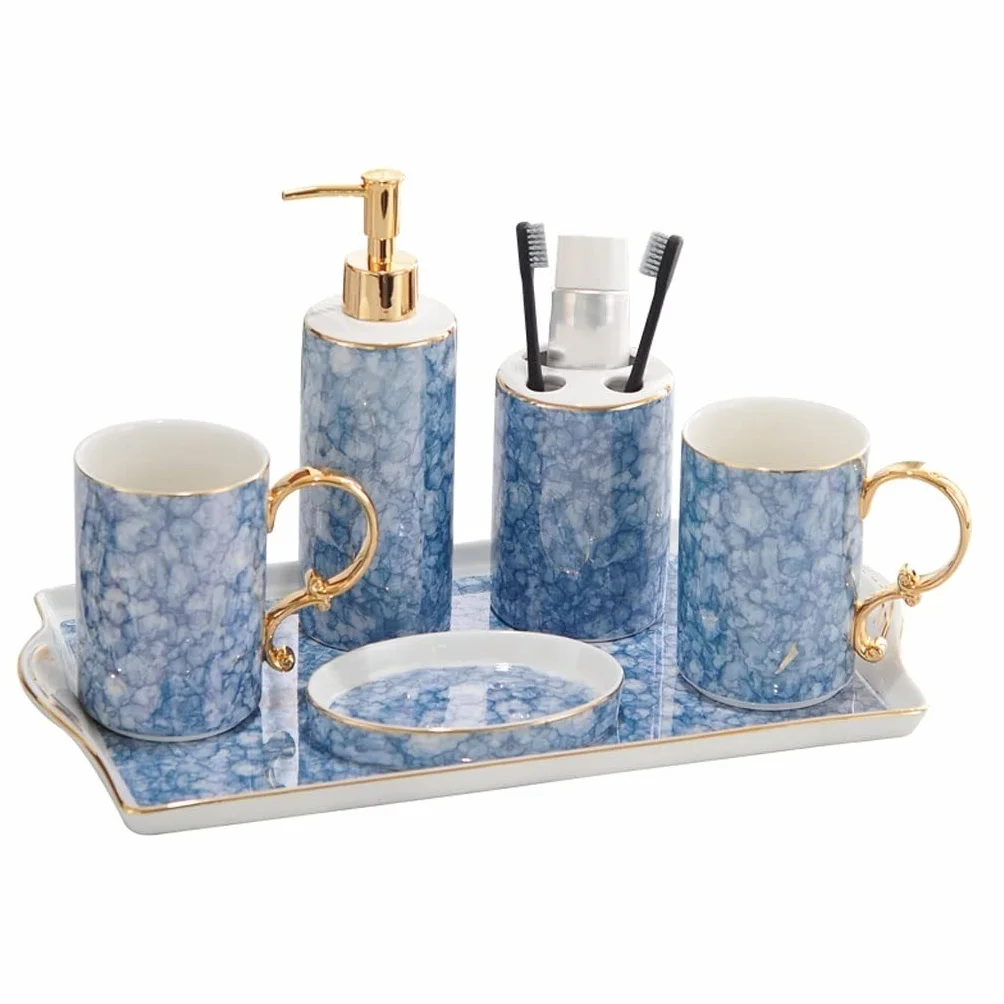 Dozownik mydła ceramiczny mydelniczka dozownik mydła szczotkowanie zębów kubek do płukania jamy ustnej uchwyt na szczoteczkę do zębów gospodarstwo domowe łazienka łazienka mycie sześcioczęściowy