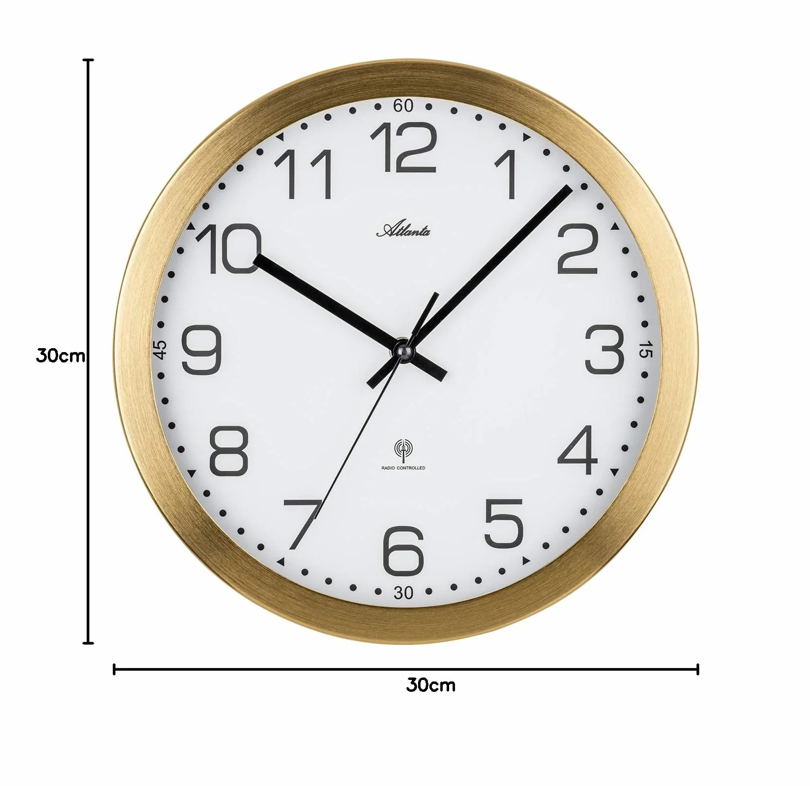 Atlanta Radiowy zegar ścienny 30 cm złota metalowa obudowa 4371-9