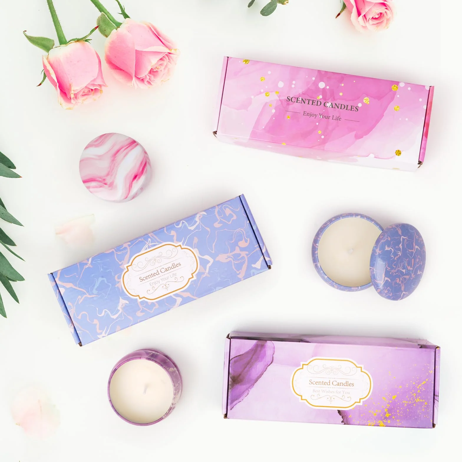 Zestaw świec zapachowych dla kobiet, 3 × 3 sztuki świec zapachowych na Boże Narodzenie, wosk sojowy, świece zapachowe w szkle, zestaw małych prezentów na Boże Narodzenie, urodziny