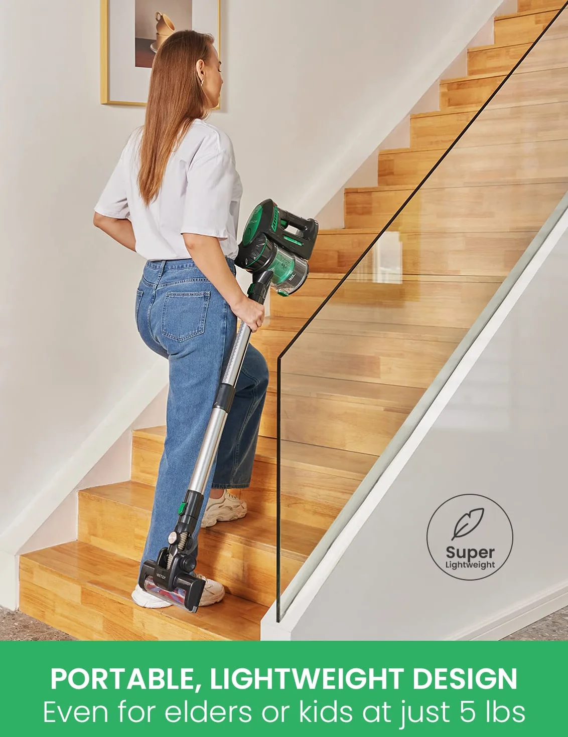 Vactidy Bezprzewodowy odkurzacz akumulatorowy, lampa błyskowa V8, ze zdejmowanym akumulatorem, siła ssania 22 kPa, do podłóg z twardego drewna, czas pracy do 35 min