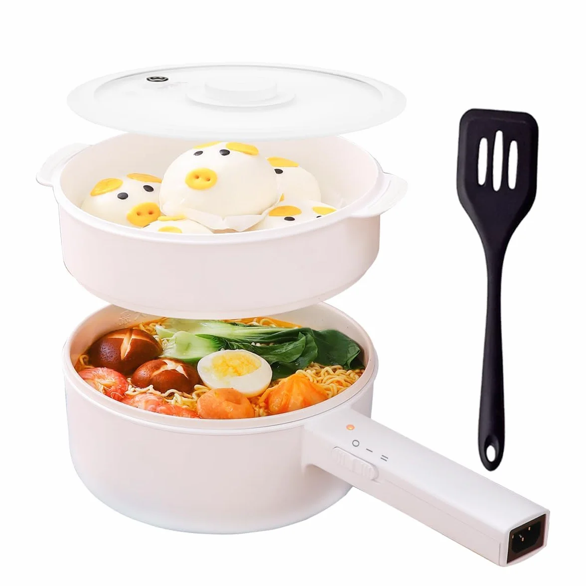 1.5L elektryczny garnek z parownikiem, nieprzywierająca patelnia ceramiczna, przenośny do Ramen/stek/Fondue/zupa, wielofunkcyjny do sypialni/kempingu/domu, podwójna kontrola