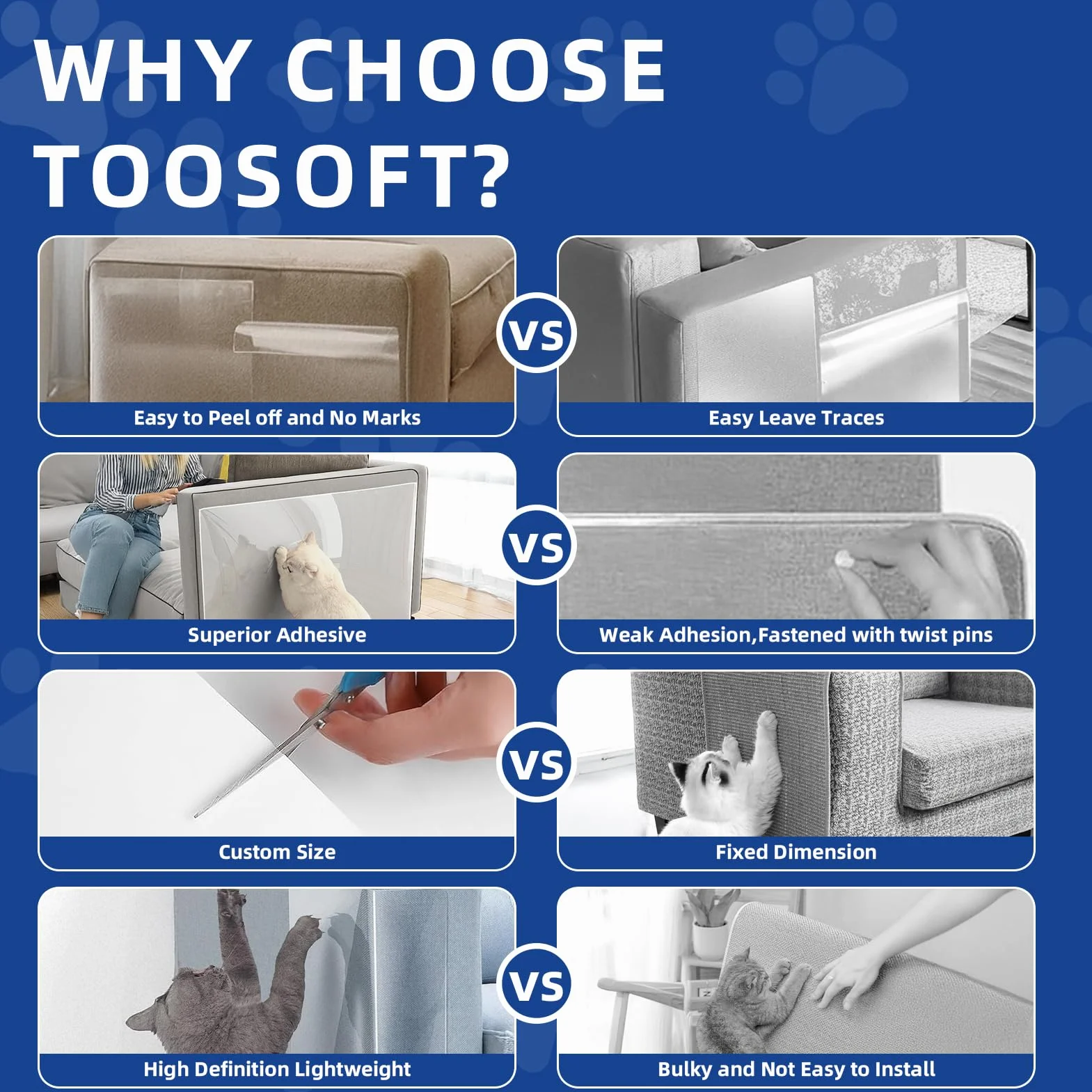 TOOSOFt Ochraniacze na sofę przed zwierzętami 5 m x 42 cm przezroczysta samoprzylepna taśma ochronna
