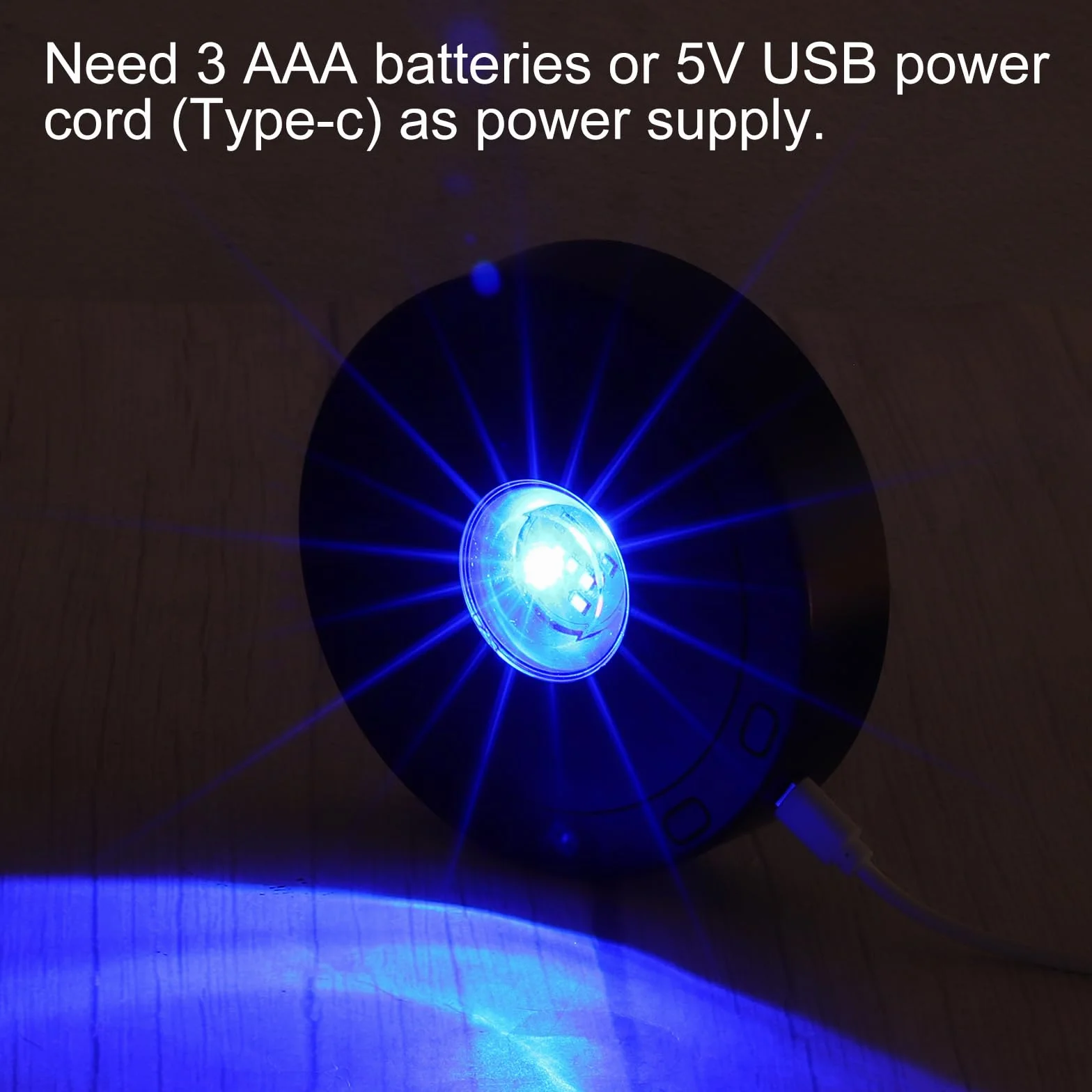PATIKIL Obrotowy stojak ekspozycyjny 11,4 cm x 8,9 cm, podstawa świetlna LED, 360 stopni, cokoły z 4 obrotowymi i 8 trybami świecenia, do kryształów, szklanej biżuterii, czarny