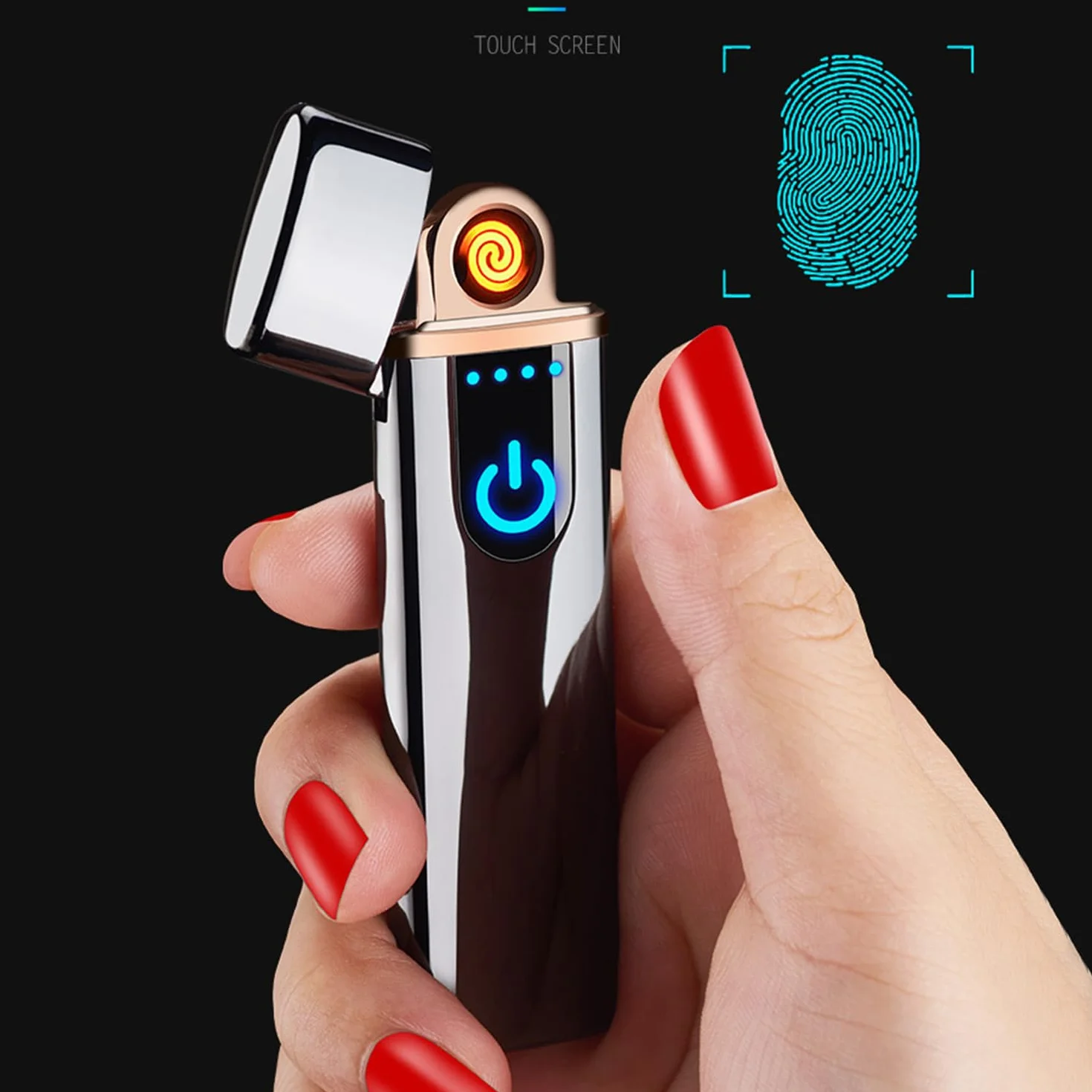 elektroniczna zapalniczka do ponownego ładowania z USB, wiatroszczelna, z czujnikiem linii papilarnych, czujnikiem LED, dwustronne zapalanie, bezpłomieniowa zapalniczka do świec, Ice Black