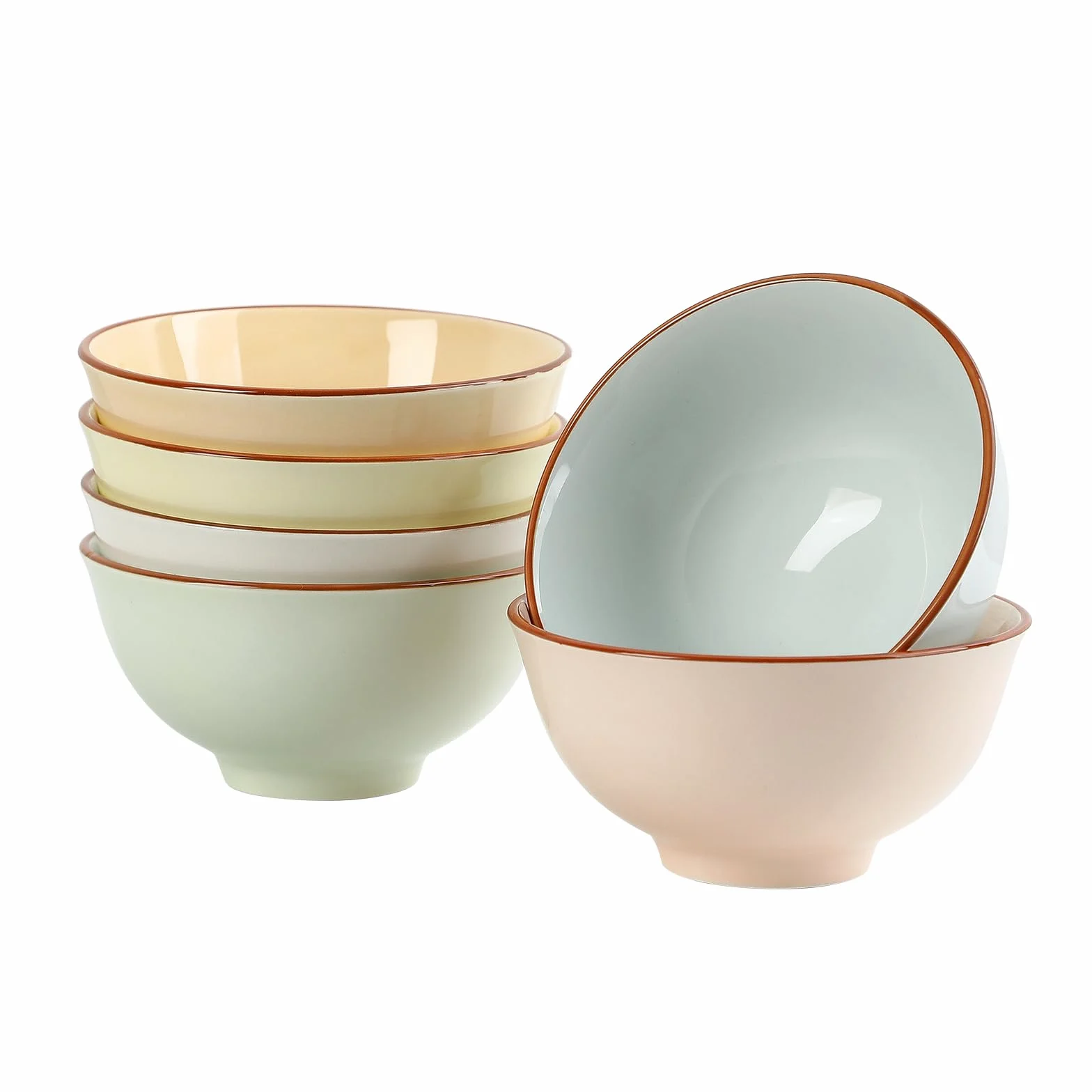 Miski śniadaniowe Ceramiczna miska na płatki śniadaniowe - Zestaw 6 kolorowych misek do zupy - Porcelanowy zestaw misek śniadaniowych - Miski kuchenne do serwowania ryżu | Sałatka | Gazpacho | Consome