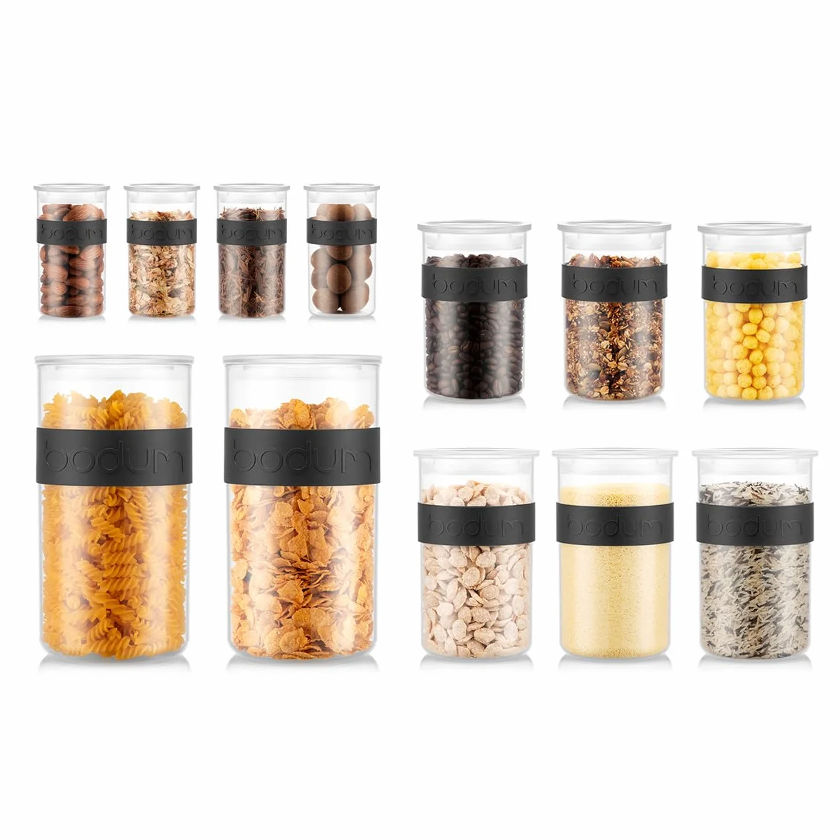 Bodum Słoik do przechowywania, czarny, 4 x 0,25 l, 3 x 0,6 l, 3 x 1 l, 2 x 2 l