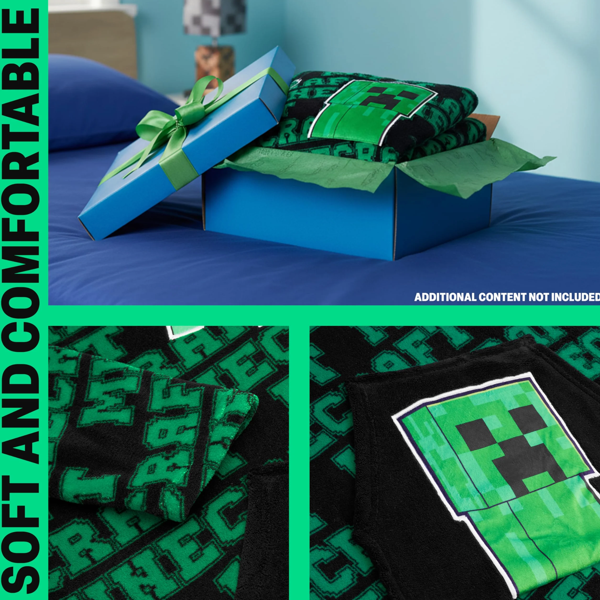 Minecraft Koc z kapturem Creeper Ponczo Polarowe dla Chłopców Zielony Czarny One Size
