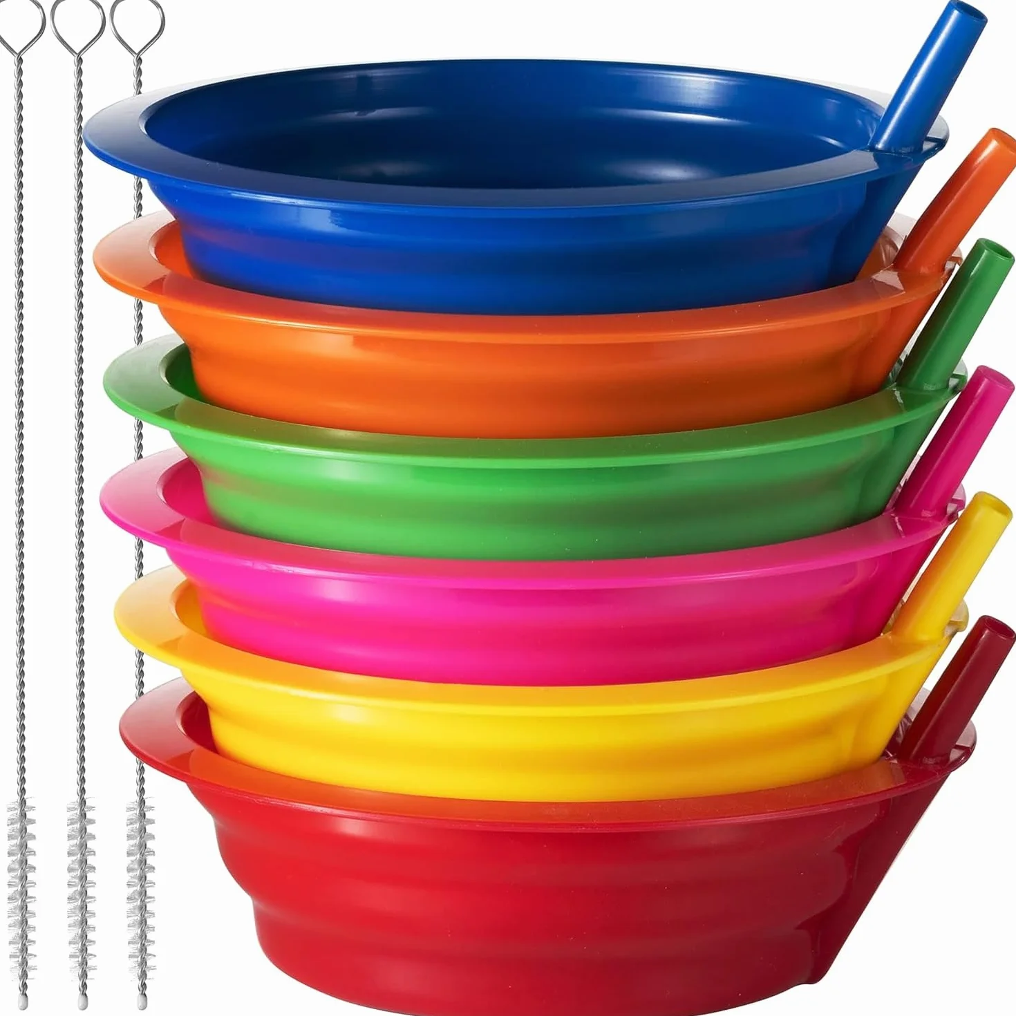 Miski na płatki ze słomkami dla dzieci, zestaw 170-590 ml, plastikowe miski wielokrotnego użytku bez BPA, z wbudowanymi słomkami, dla dzieci i dzieci, nadają się do mycia w zmywarce i
