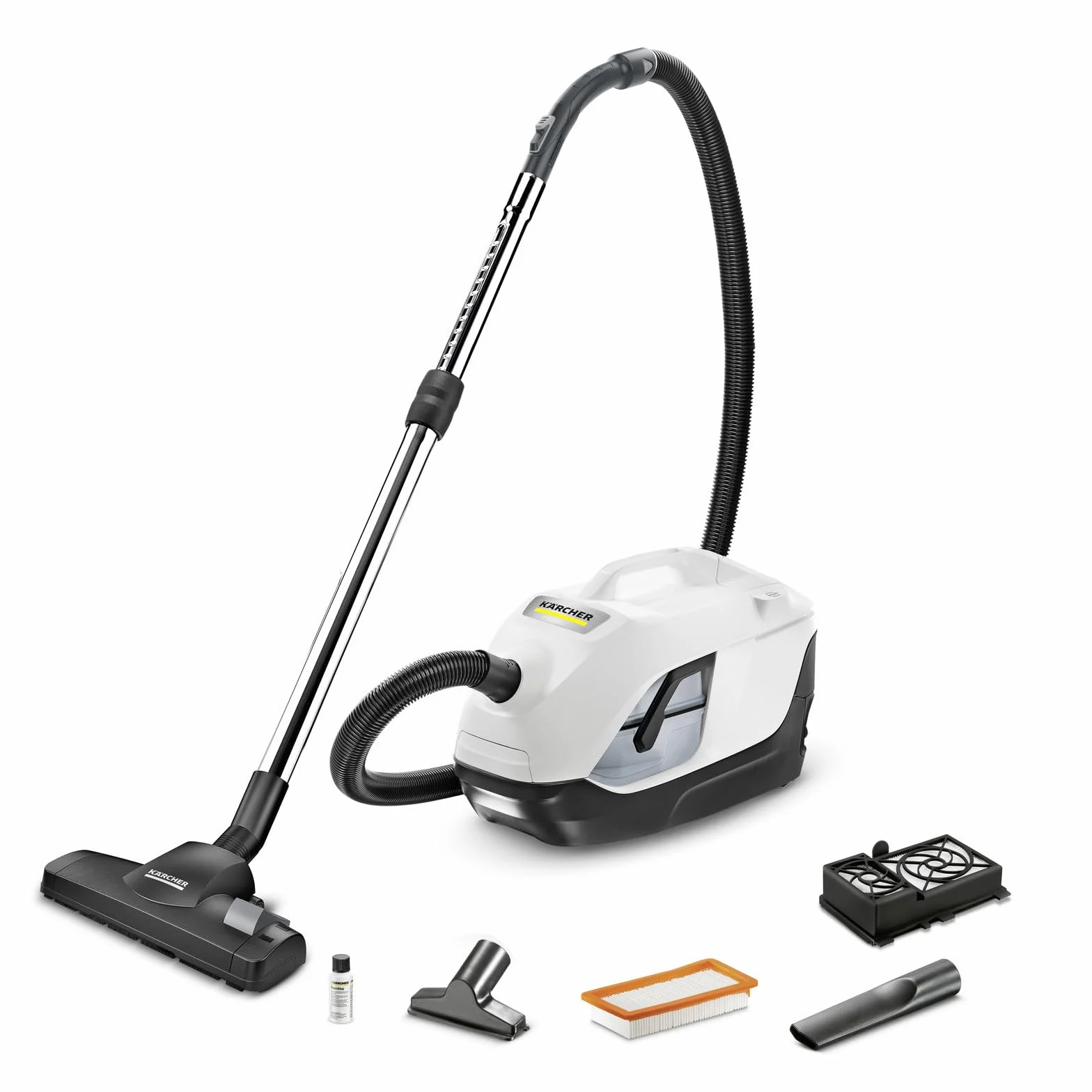 Kärcher DS 6 Odkurzacz z filtrem wodnym, moc: 650 W, promień działania: 10,2 m, waga: 7,5 kg, filtr HEPA 13, przełączana dysza podłogowa, dysza szczelinowa, dysza do tapicerki