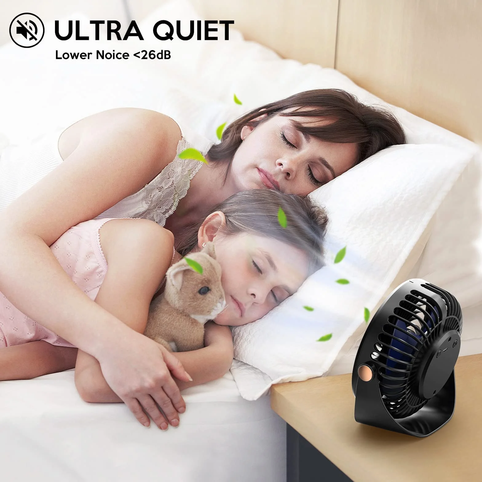 KICLBD M93 Mini wentylator z 5 prędkościami, silny przepływ powietrza, chłodzenie, przenośny i bardzo cichy, obracana o 360° głowica, ładowanie USB, do domu, biura, sypialni, biblioteki, czarny