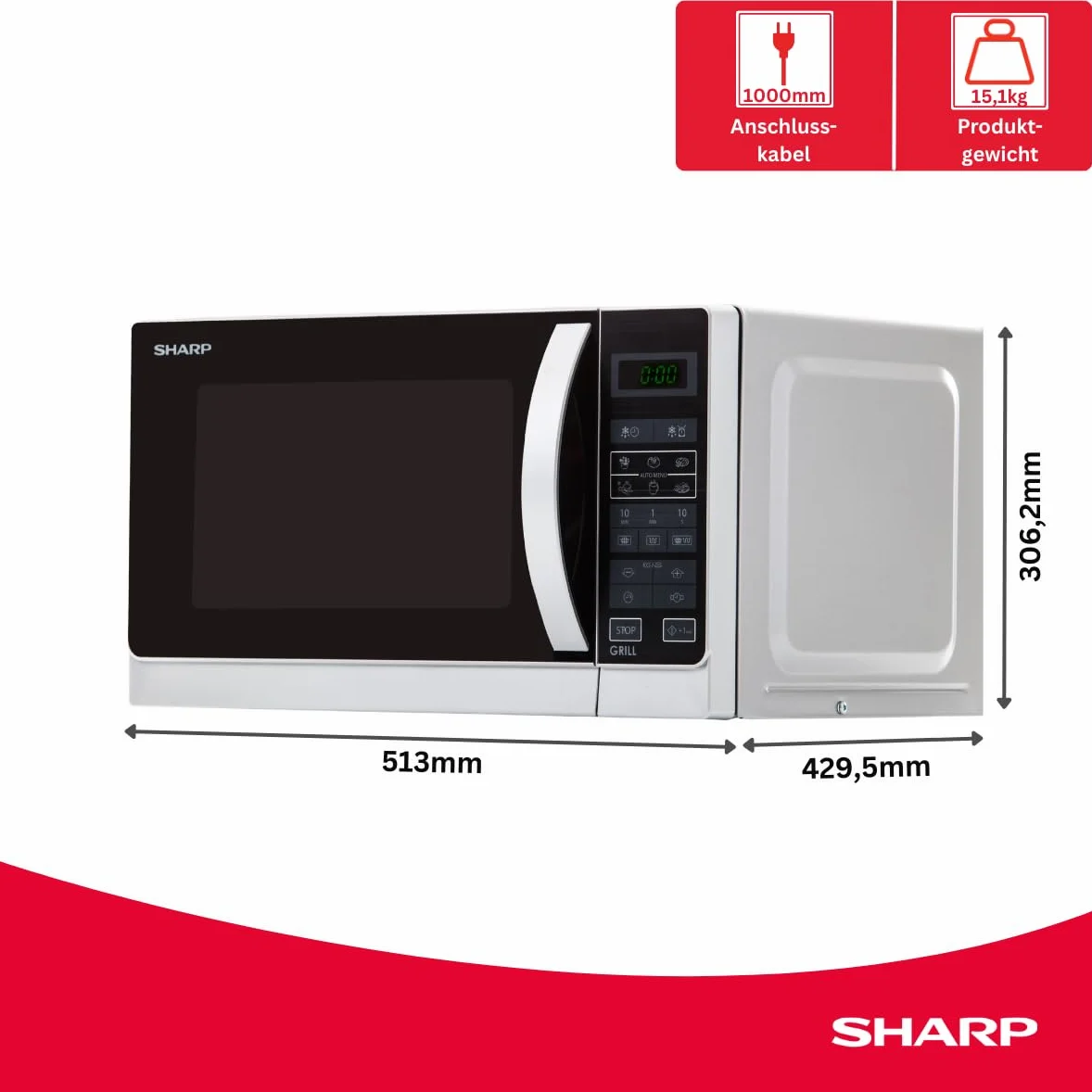 Sharp Home Appliances R-742WW Blat Kuchenka mikrofalowa grill 25 L 900 W Czarny, Biały