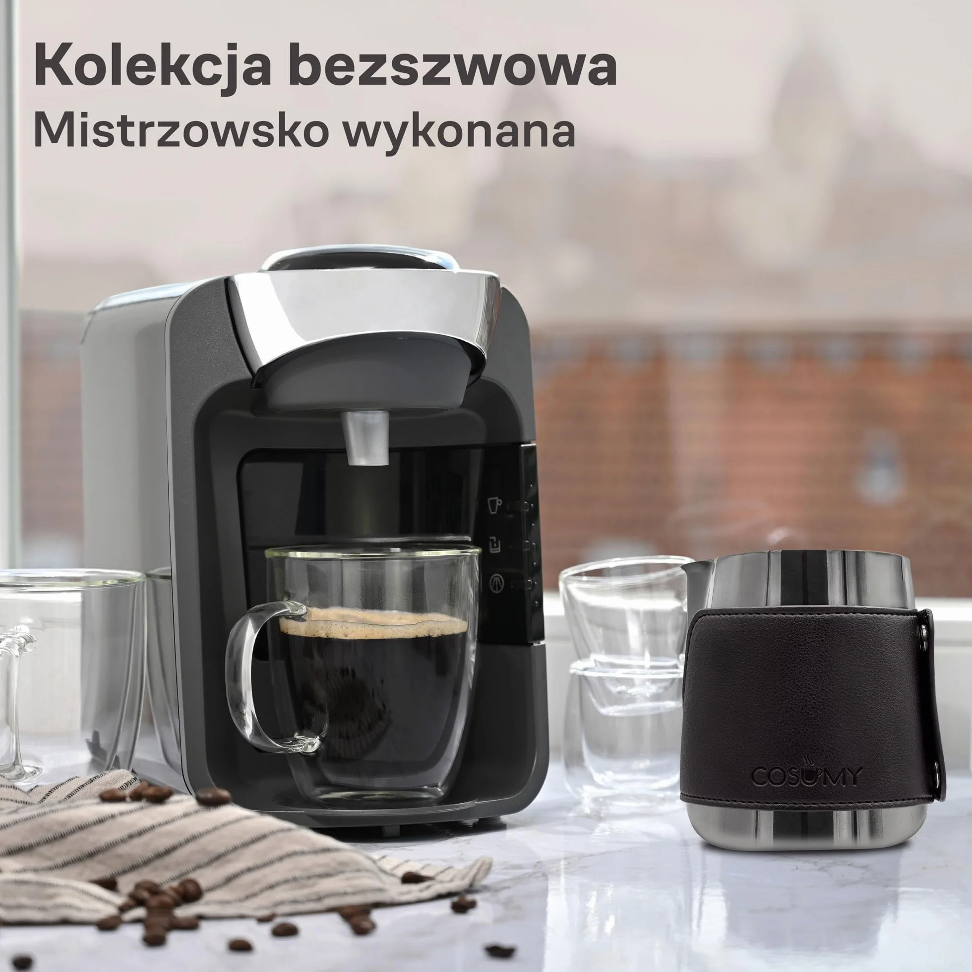 Cosumy Dzbanek do Spieniania Mleka ze Stali Nierdzewnej 500 ml - Z Podziałką - Do Latte Art - Akcesoria Baristy