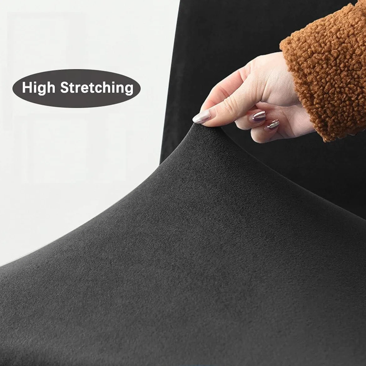 High Stretch Bar Stool Cover Counter Stool Pub Velvet Chair Slipcover for Dining Room Cafe Barstool Slipcover Furniture Chair Seat Cover Non Slip with Elastic Bottom Set of 6, (Size : Black, Materia