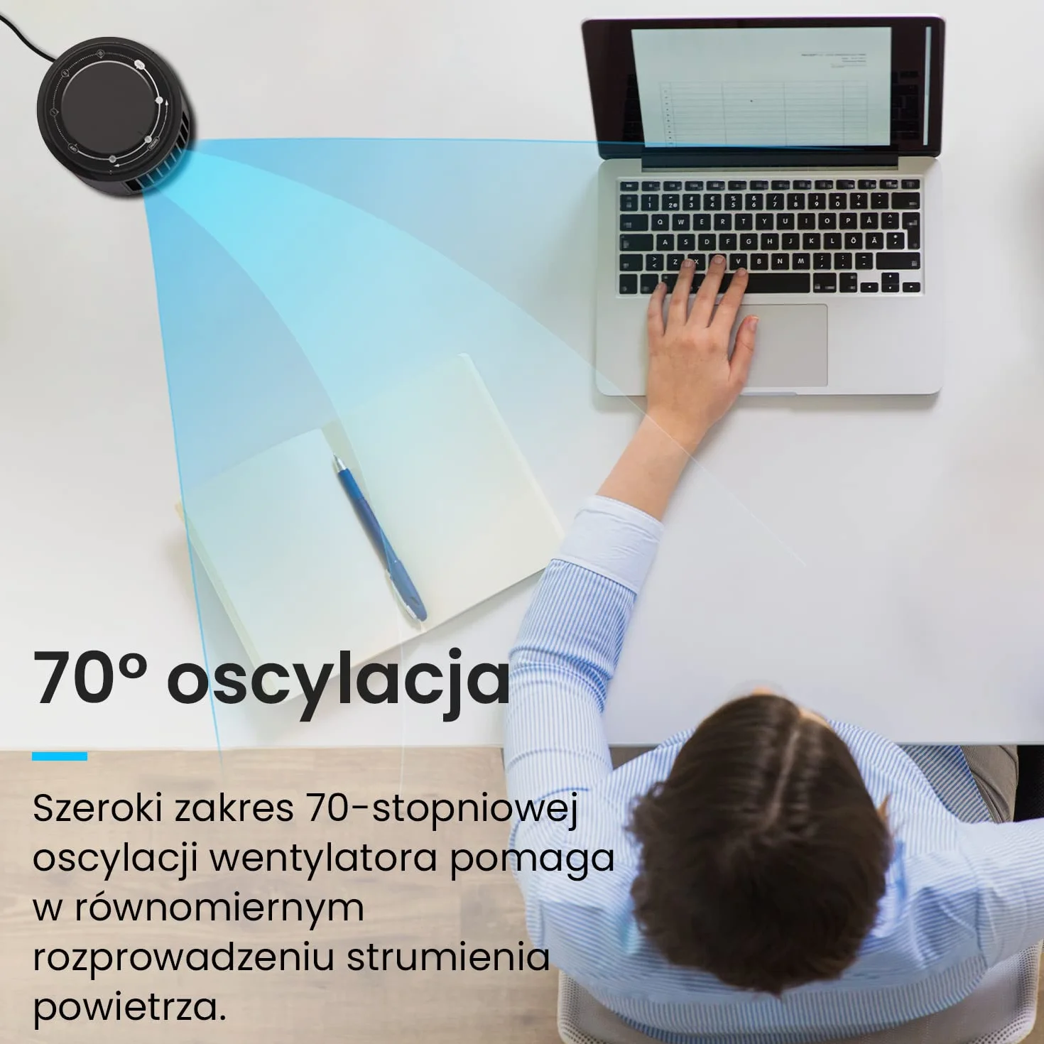 Pro Breeze Mały Wiatrak Stołowy, Mini Wentylator na Biurko, Biurowy Chłodzący Cichy Mocny, Wysokość 32cm, z Automatyczną Oscylacją 70°, Wieżowy Kolumnowy do Sypialni Gabinetu Biura, 45W, Czarny
