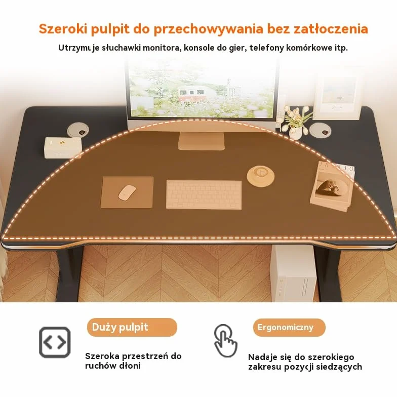 Nowoczesne Biurko do Gier z Wspornikiem w Kształcie T, Komputerowe Biurko do Nauki dla Domowego Biura, Nadające się Biurka PC w Stylu Drewna