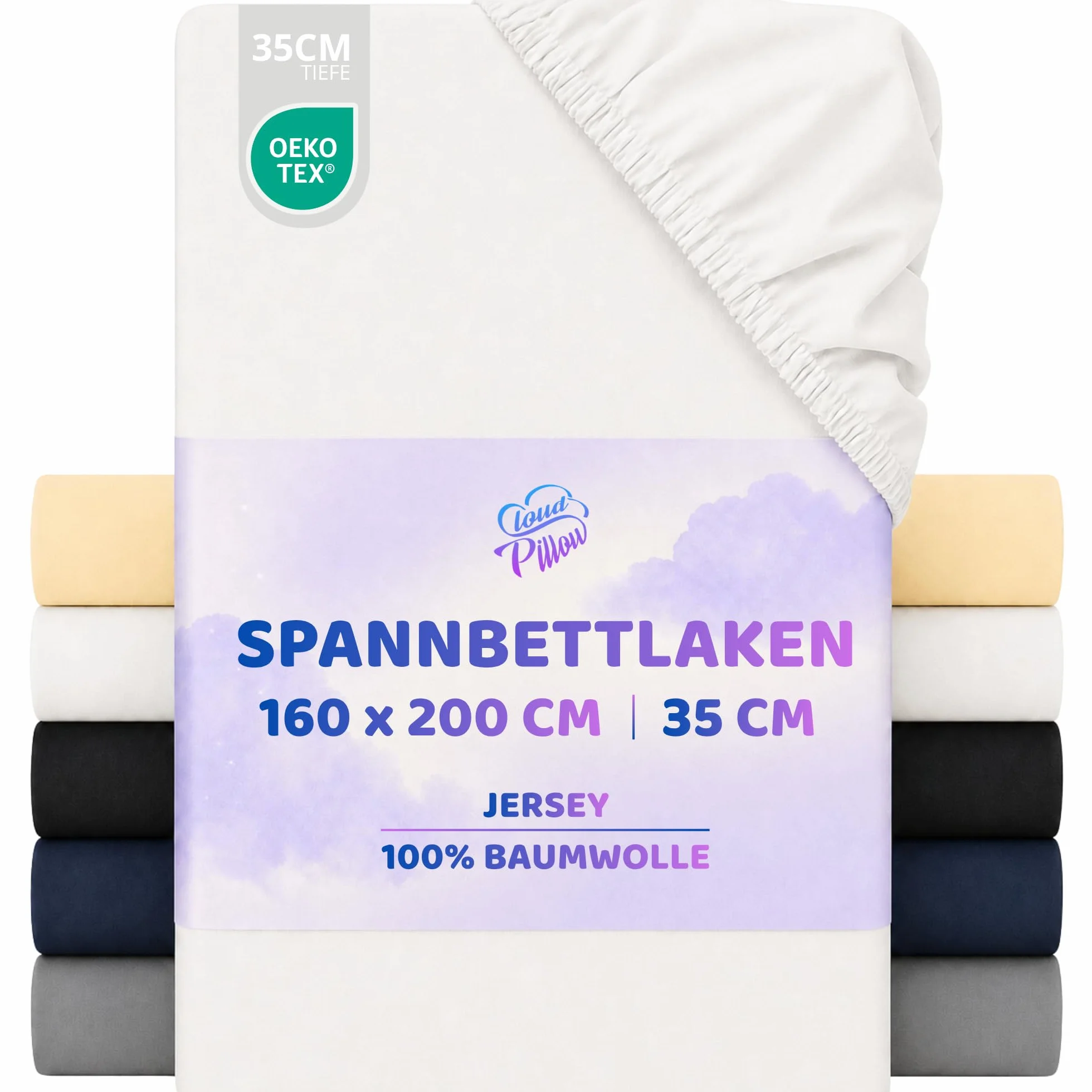 Cloud Pillow Prześcieradło z gumką 160x200cm – idealne na wysokie materace | 100% bawełna, elastyczna gumka wokół, komfort na co dzień, na materace do 35 cm, 160 g/m², OEKO-TEX Standard 100