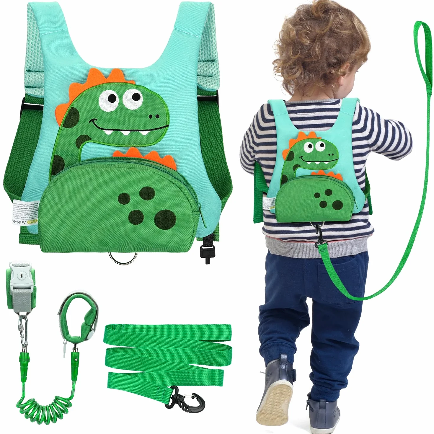 Dr.meter Uprząż 3 w 1 dla malucha, plecak z lejcami 30 cm, uroczy dinozaur, dziecięcy pas bezpieczeństwa z zabezpieczeniem kluczykiem, pasy ochronne dla dzieci podczas spacerów na świeżym powietrzu