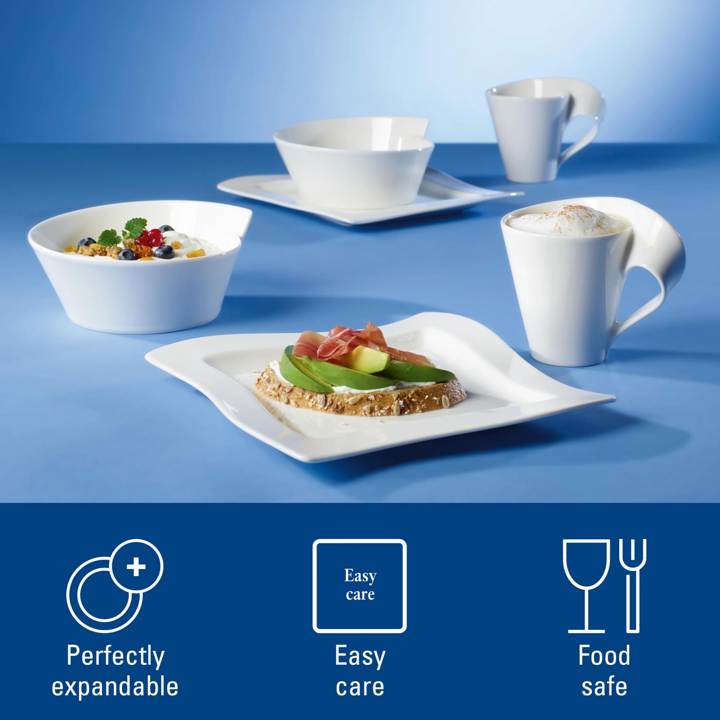 Villeroy & Boch NewWave kwadratowy talerz śniadaniowy, 24 x 24 cm, porcelana premium, biały