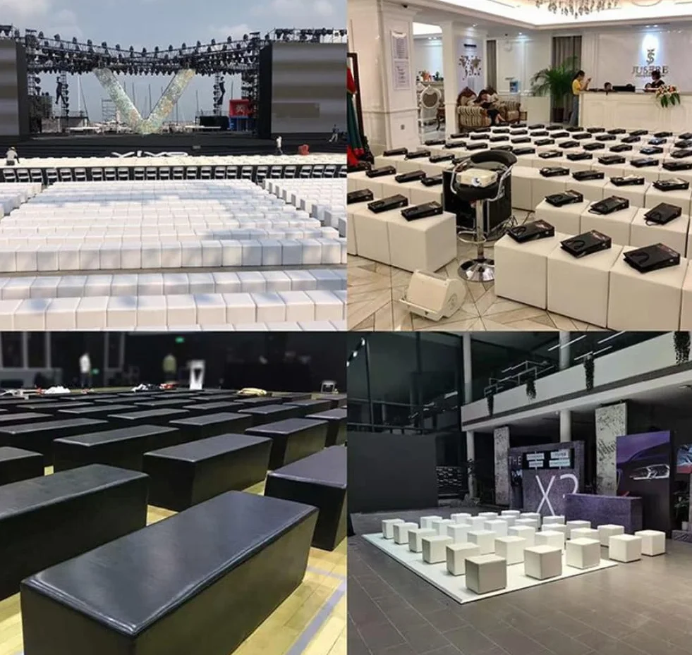 Luksusowy, błękitny kwadratowy stołek otomany ze skóry PU - stylowy podnóżek do przymierzalni, biur, sypialni, centrów handlowych i sal wystawowych (30 x 30 x 30 cm/12 x 12 x 12)