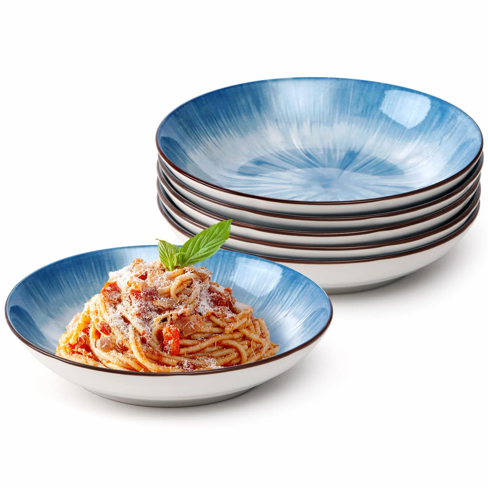 NUTRIUPS Zestaw 6 misek do makaronu, 473 ml, małe miski do makaronu, ceramiczne talerze do makaronu, miski do serwowania do kuchni, kuchenki mikrofalowej i zmywarki, niebieskie