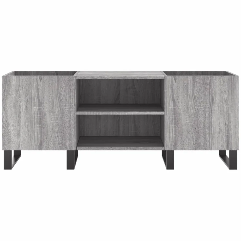 Szafka panelowa Sonoma szara z materiału drewnopochodnego, 121 x 38 x 48 cm, z żelaznymi nogami, miejsce do przechowywania płyt gramofonowych i kolekcji winylowych, stabilna górna płyta do