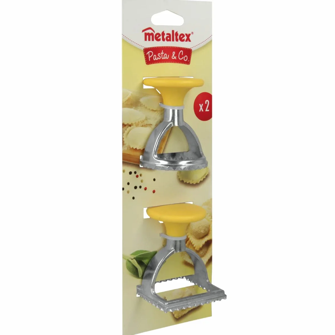 Metaltex Zestaw 2 stempli i foremek do ravioli ze stali nierdzewnej, kwadratowe i okrągłe, stal stopowa, srebrny