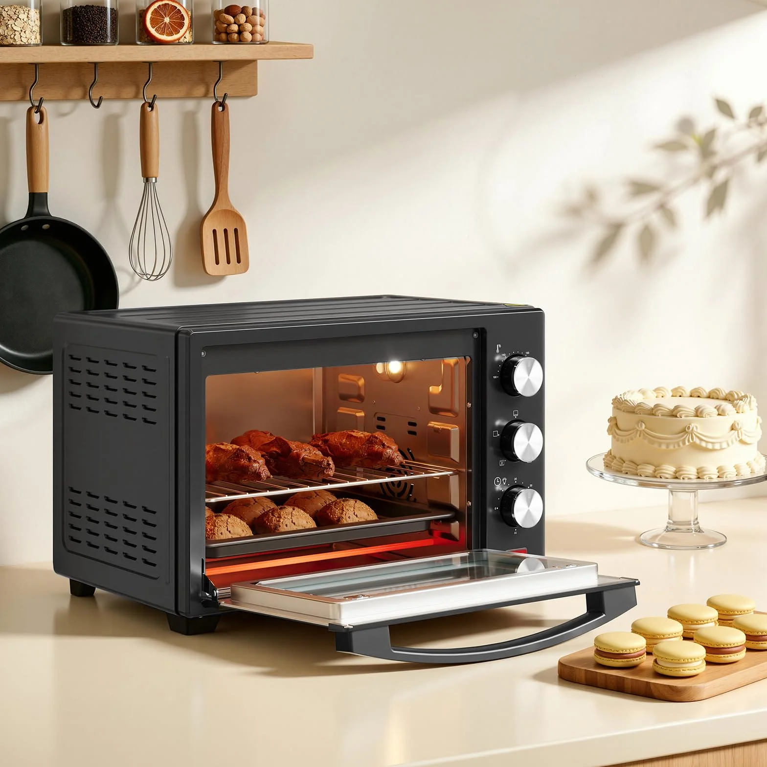 WOLTU mini piekarnik 25 litrów, piekarnik toster 1500 W | Piec do pizzy | Taca na okruchy z minipiekarnikiem z timerem do pizzy, tostów, indyka, czarnych hot-dogów