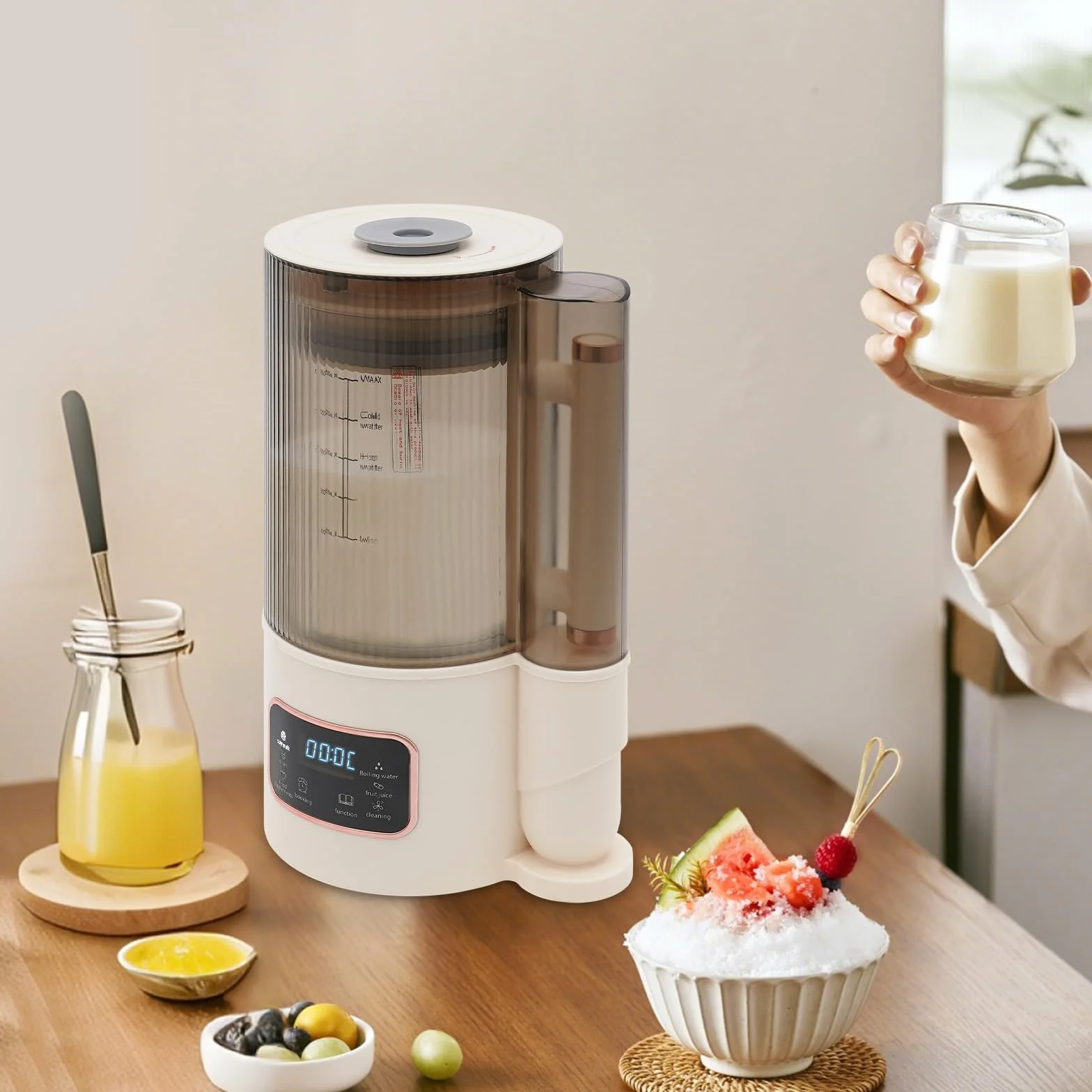 Maszyna do produkcji mleka sojowego, 1500 ml, z wyświetlaczem LCD, 500 W, do mleka owsianego, do zimnych napojów, gorących napojów