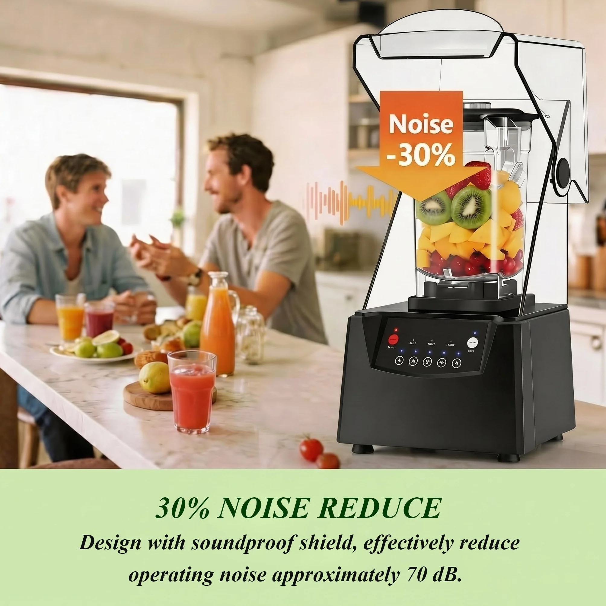 Dźwiękoszczelny Blender Komercyjny 1,8 l z Pokrywą, 22000 obr./min, 5 Prędkości, do Mrożonych Soków i Smoothie
