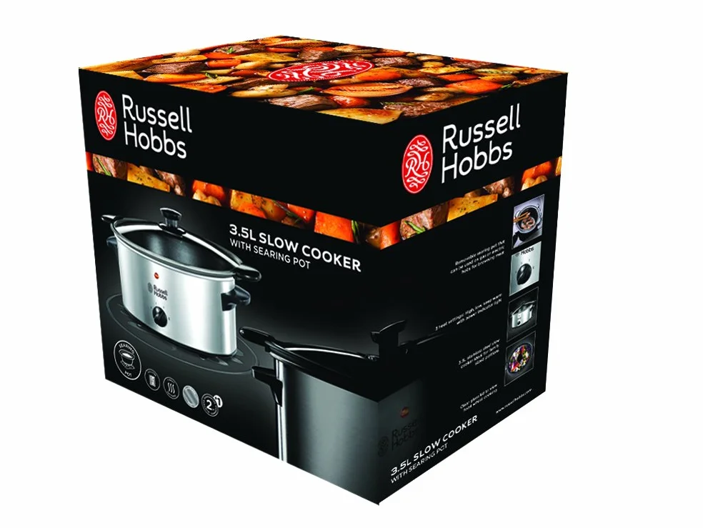 Russell Hobbs wolnowar, 3 ustawienia temperatury, pojemność 3,5l, wyjmowany garnek, funkcja utrzymania ciepła, stal nierdzewna, moc 160W, srebrny, Cook@Home Slowcooker 22740-56