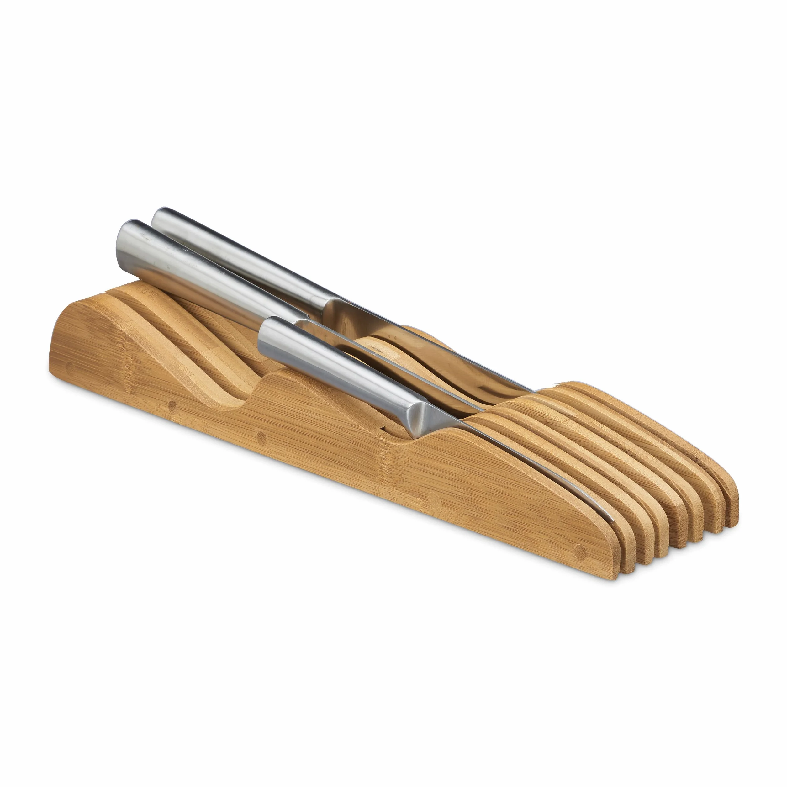 Relaxdays Bamboo Knife Block Naturalny Blok na Noże Szuflada, Bambus, Brązowy, 7 Noży