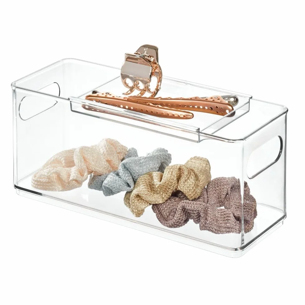 iDesign przezroczysty organizer z tworzywa sztucznego z recyklingu z wysuwaną tacą, 25 x 10 x 10,9 cm