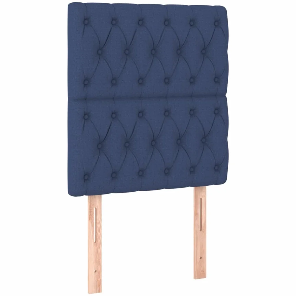 Łóżko kontynentalne z materacem w kolorze niebieskim, 80 x 200 cm, z materiału, łóżko tapicerowane, pojedyncze łóżko z regulowanym zagłówkiem, trwała rama łóżka z poliestru, łącznie z