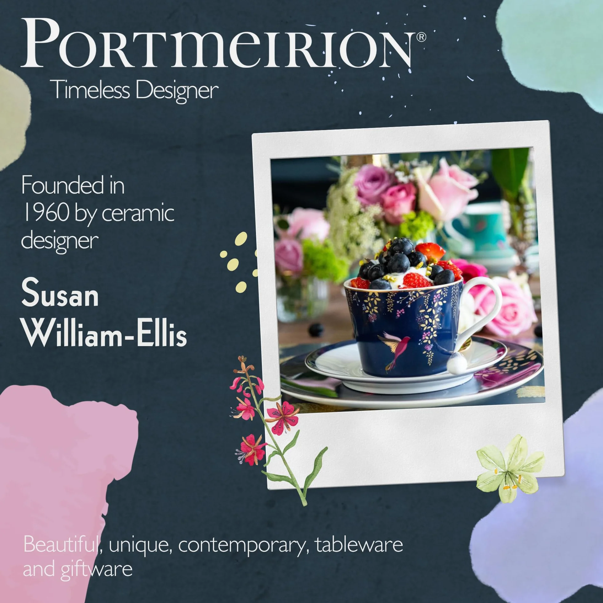 Sara Miller na kubek i spodek Portmeirion Chelsea, ceramiczny granatowy, 230 x 185 x 95 cm