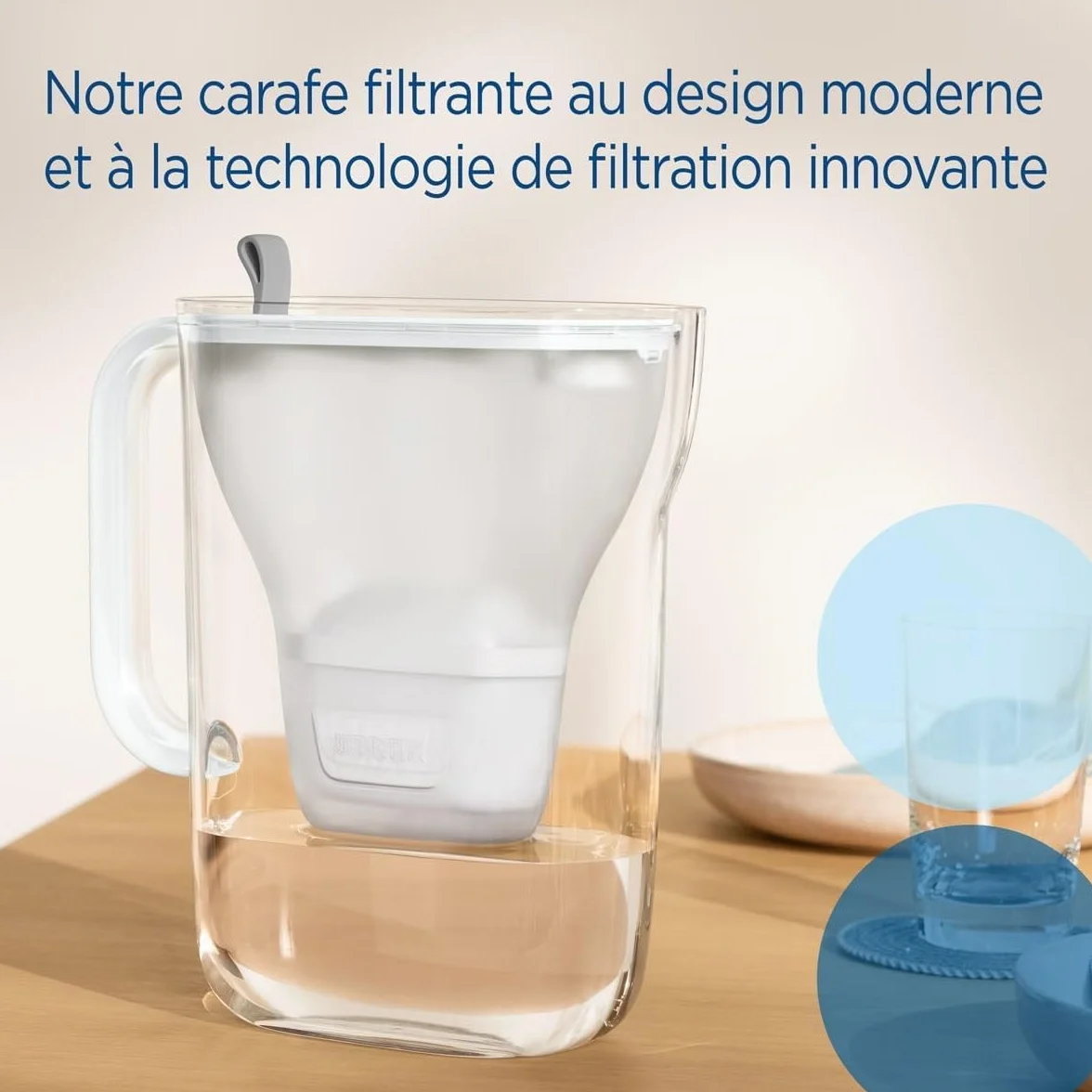 BRITA Dzbanek filtrujący styl szary (2,5 l) z 1 wkładem filtrującym do wody z kranu MAXTRA PRO All-in-1 redukuje PFAS*, wapień, chlor, niektóre zanieczyszczenia i metale wskaźnik czasu i objętości