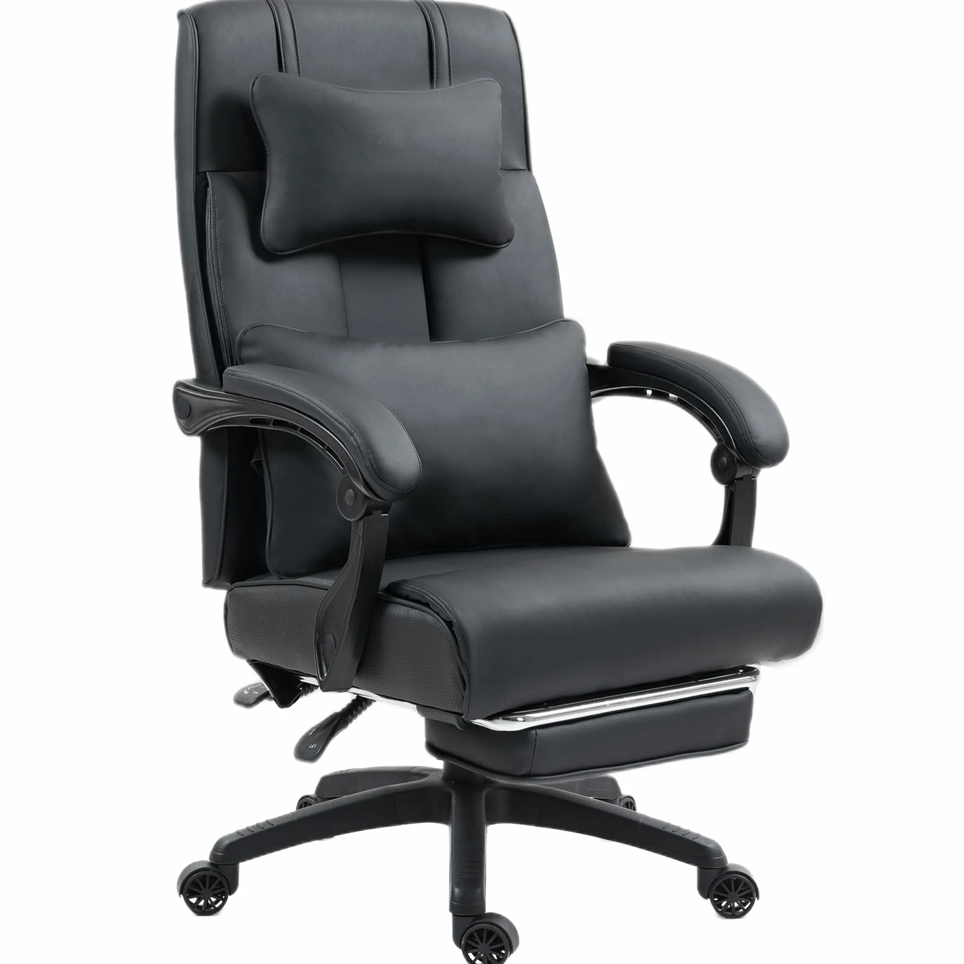 Dowinx Fotel szefa, ergonomiczny, z podnóżkiem, regulowany odcinek lędźwiowy i zagłówek, ergonomiczne krzesło biurowe, obrotowe, krzesło komputerowe z wysokim oparciem, krzesło biurowe 150 kg (czarny)