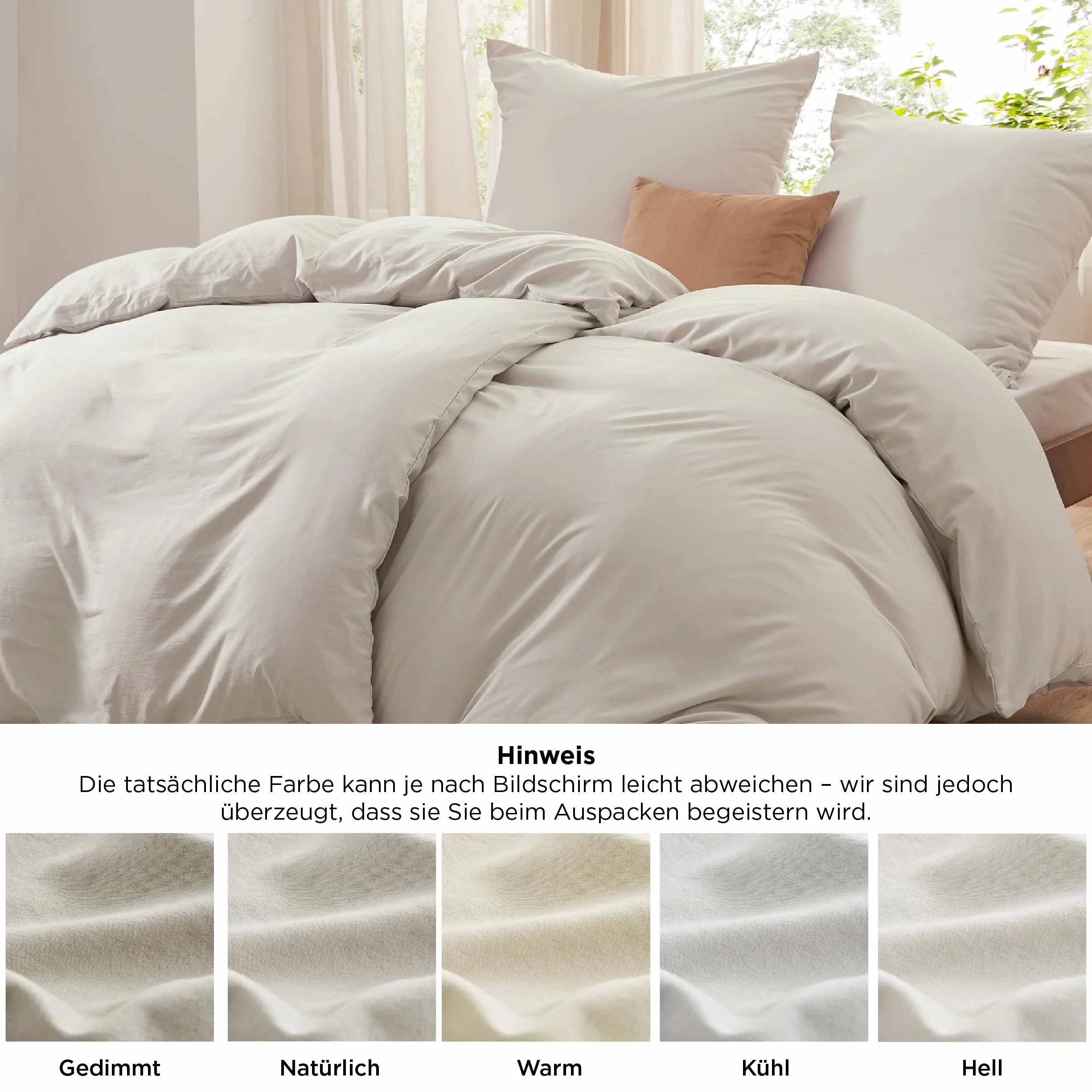 BEDSURE Pościel 200 x 200 cm, 3-częściowa podobna do bawełny - naturalna, 2 x 80 x 80 cm poduszka | Komplet pościeli z mikrofibry, pościel Oeko-TEX z zamkiem błyskawicznym, łatwa w pielęgnacji, bardzo miękka i oddychająca
