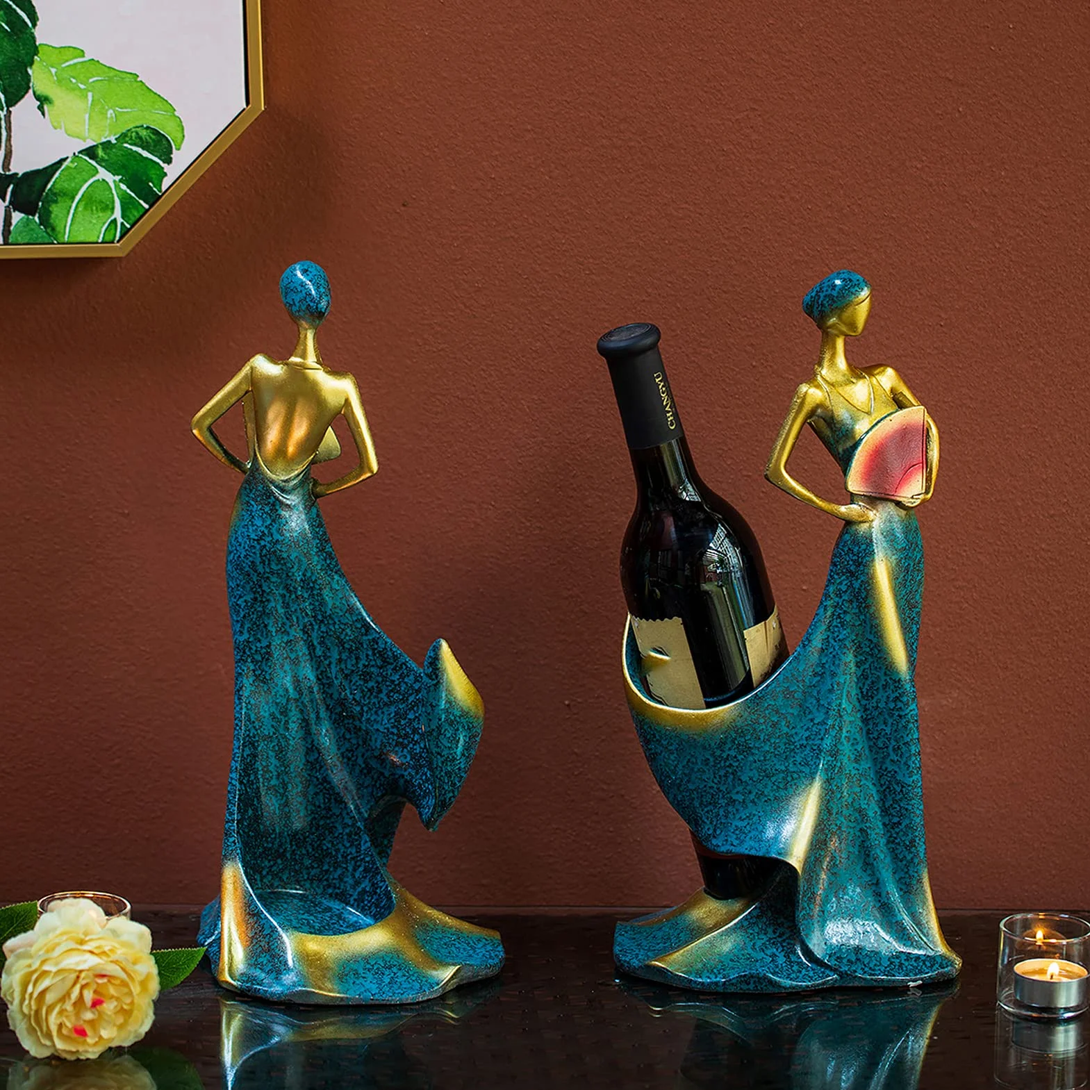 NUPTIO Stojak na wino, elegancki, z żywicy, do domu, baru, akcesoria, dekoracja pokoju, kuchni, prezent na Boże Narodzenie, ślub, przyjęcie urodzinowe