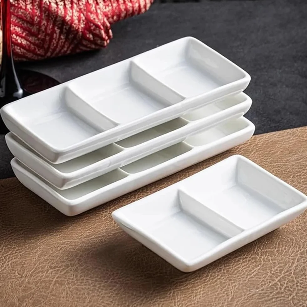 Talerz z przekąskami Białe ceramiczne naczynie na przyprawy, do sushi, sos sojowy, naczynia kuchni molekularnej(Duży)