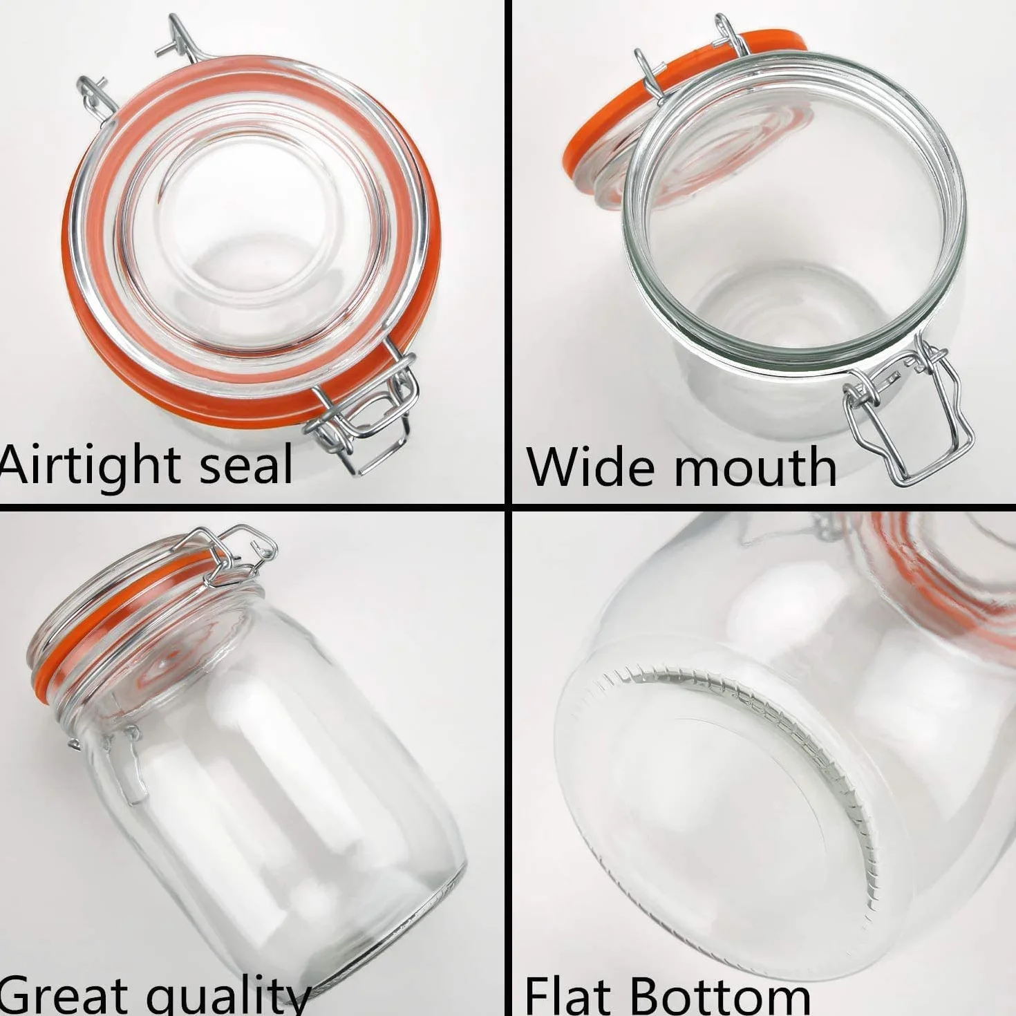 Szklane słoiki 900 ml, hermetyczny szklany słoik do przechowywania żywności z pokrywką zaciskową, zaokrąglony hermetyczny pojemnik 1000 ml z szczelną gumową uszczelką, przezroczyste szklane