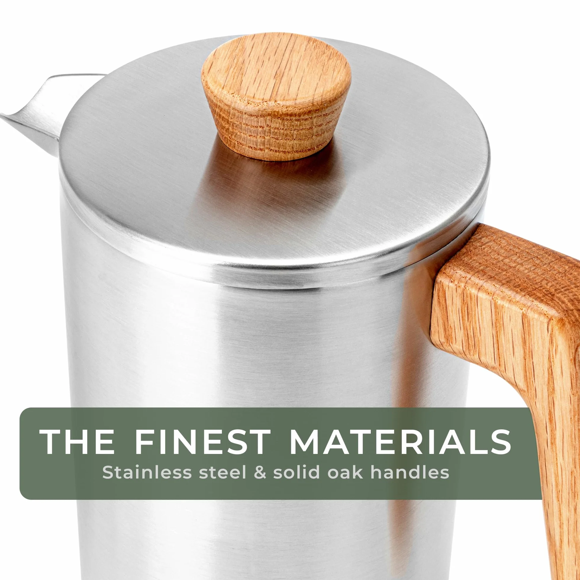 WALDWERK French Press (1L) - Kaffeebereiter aus ??doppelwandigem Edelstahl mit Holzgriff aus Eichenholz - plastikfreier Kaffeezubereiter