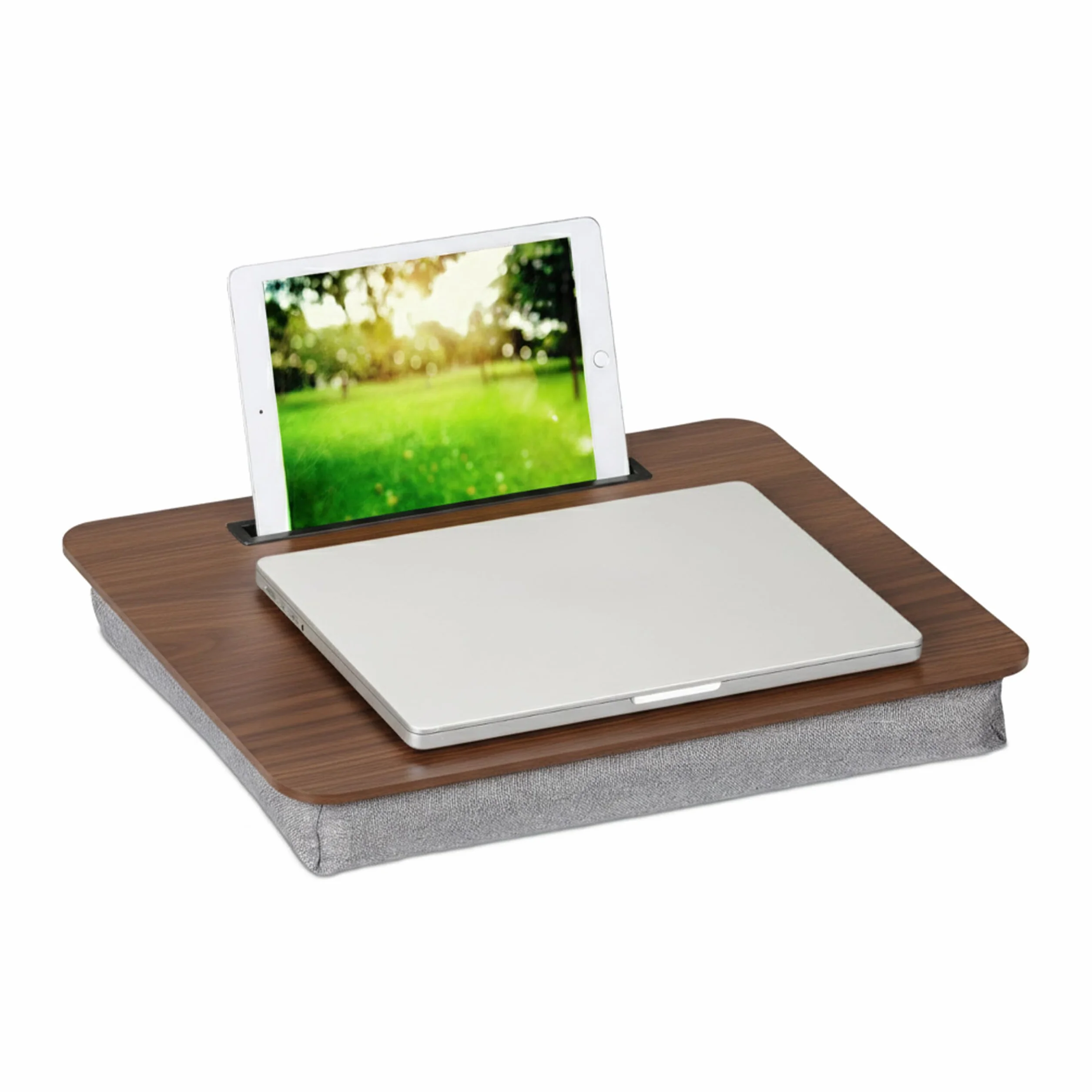 Relaxdays Taca na laptopa z poduszką, na notebooki do 43.2 cm, biurko na tablet na sofę z uchwytem na telefon komórkowy