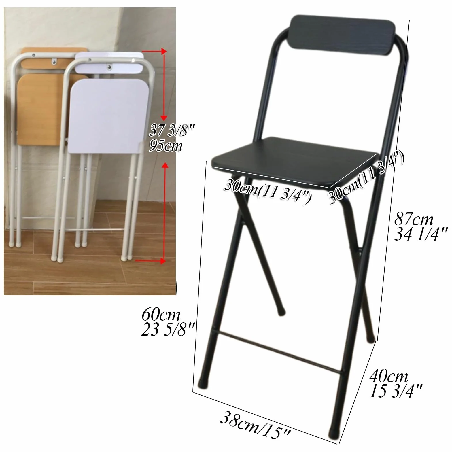 Składany stołek barowy o wysokości 60 cm nowoczesne siedzisko kuchenne z oparciem i podnóżkiem kwadratowy design 120 kg pojemność stylowy czarny kolor do użytku domowego i baru