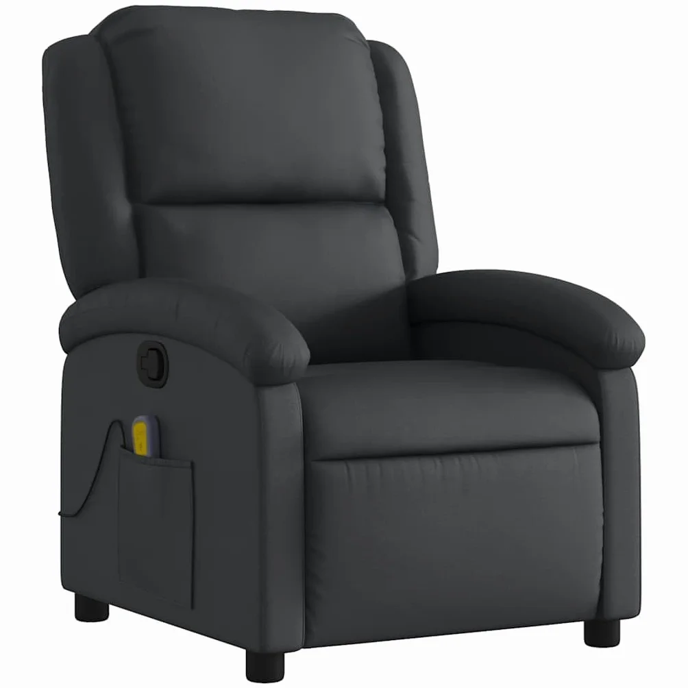 Fotel do masażu, czarny, prawdziwa skóra z 6-punktowym masażem wibracyjnym, ręczna funkcja leżenia, drewniana rama metalowa, regulowana, ergonomiczna, wygodna, do salonu, kącika do czytania