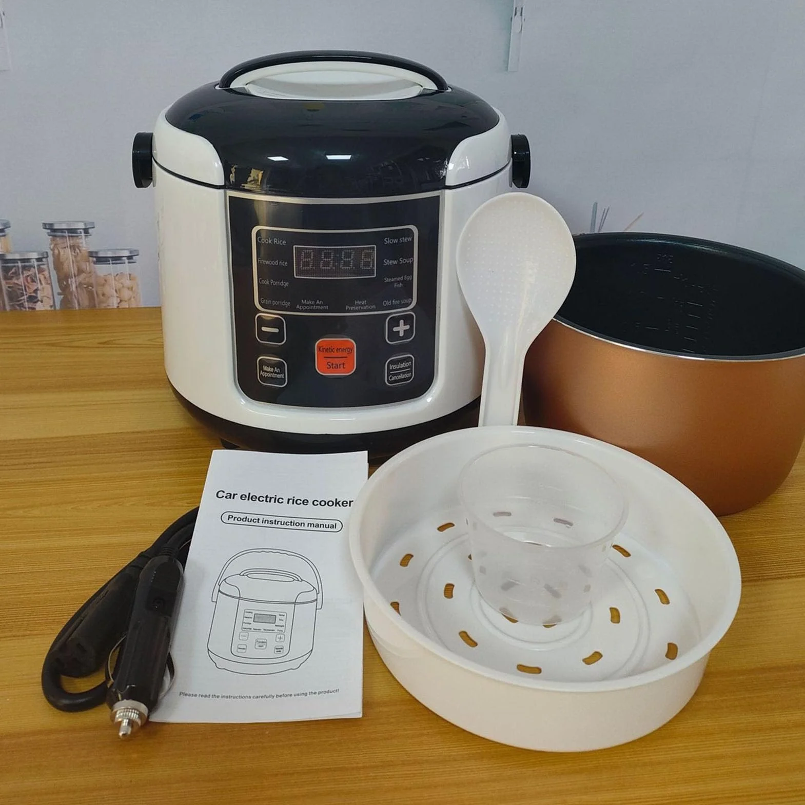Mini Elektryczna Kuchenka do Gotowania Ryżu, Przenośna Funkcja Utrzymywania Ciepła dla 2-4 Osób Camping RV Green 2L (24V)